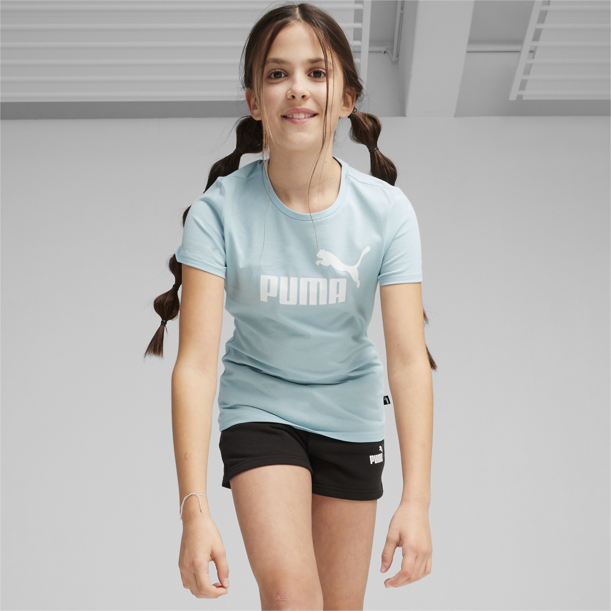 Women's Puma Logo Tee And Shorts Youth Set, Blue, Size 7-8Y, Clothing