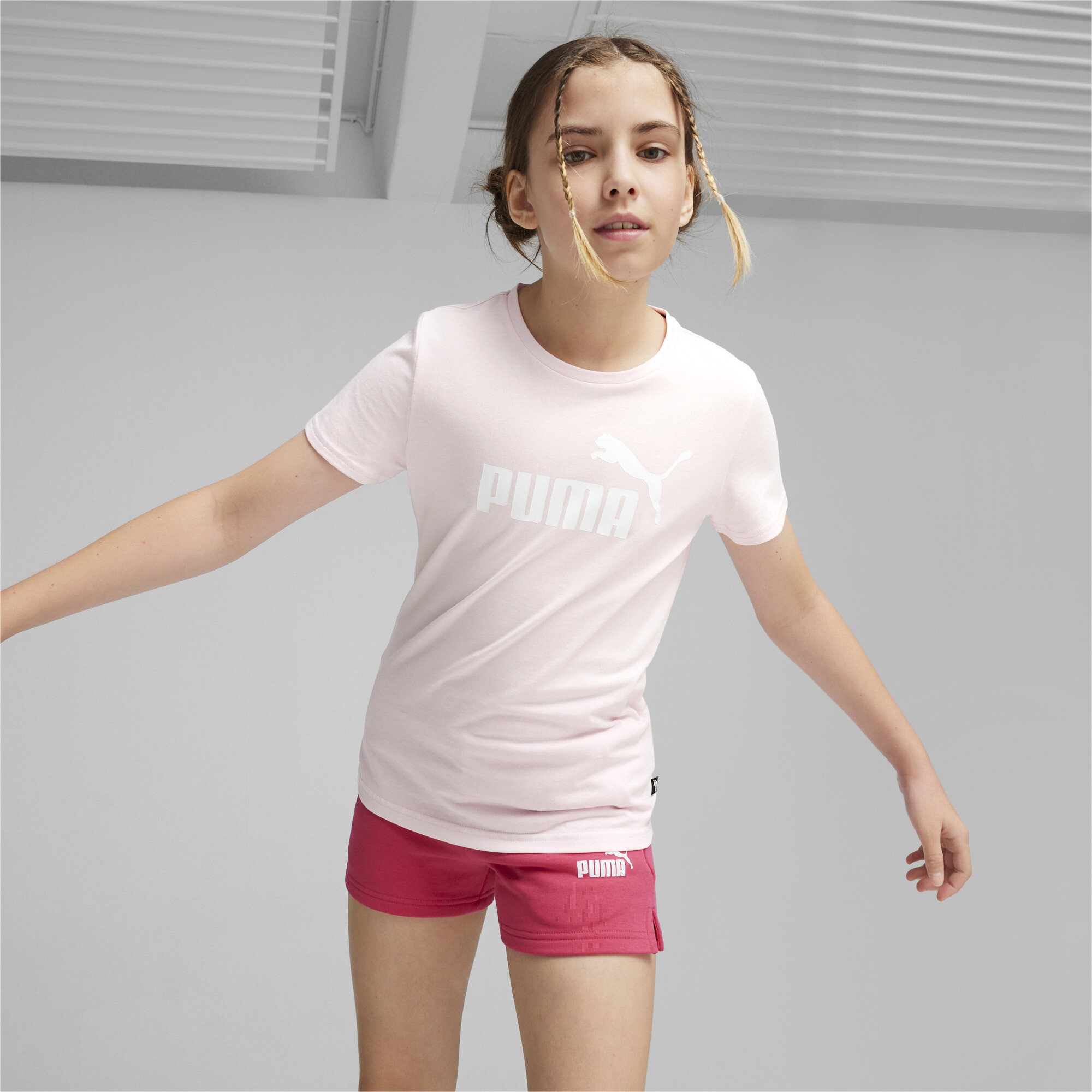 Women's Puma Logo Tee And Shorts Youth Set, Pink, Size 4-5Y, Clothing