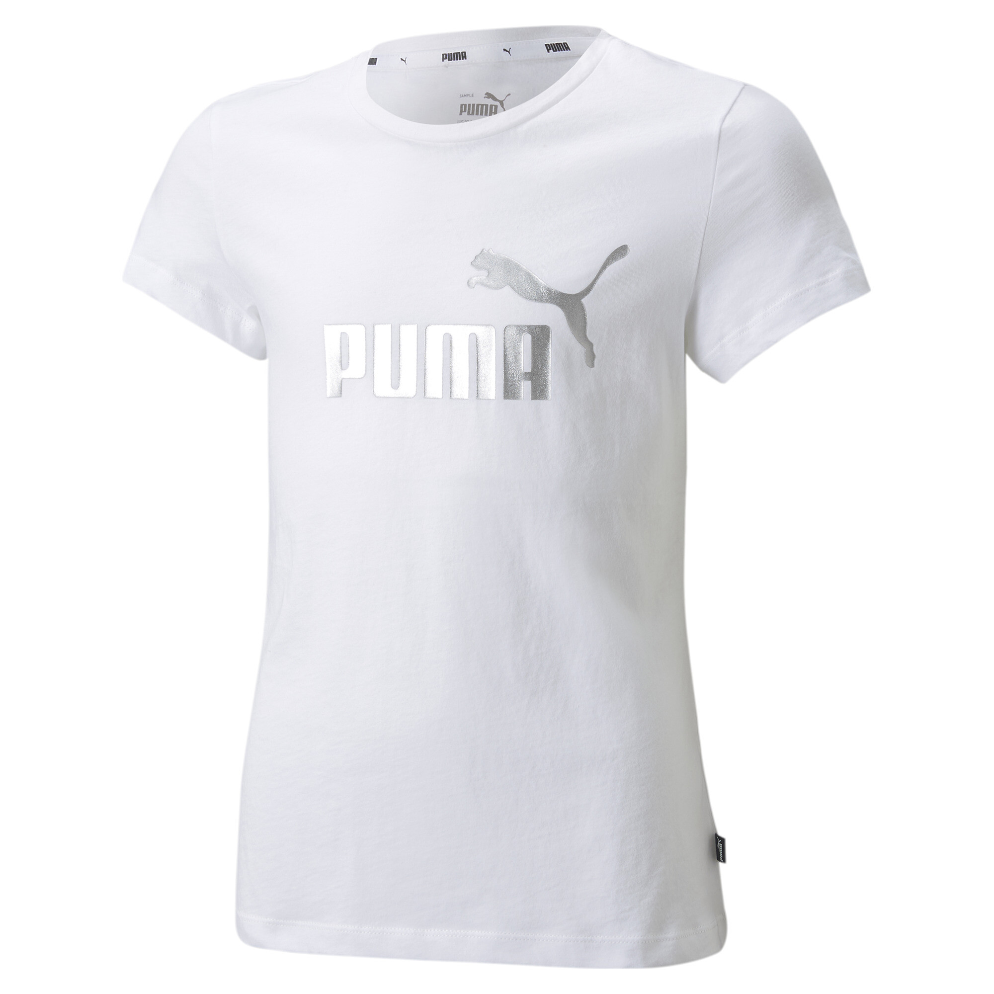 Puma Essentials+ Logo Youth T-Shirt, White, Size 11-12Y, Clothing