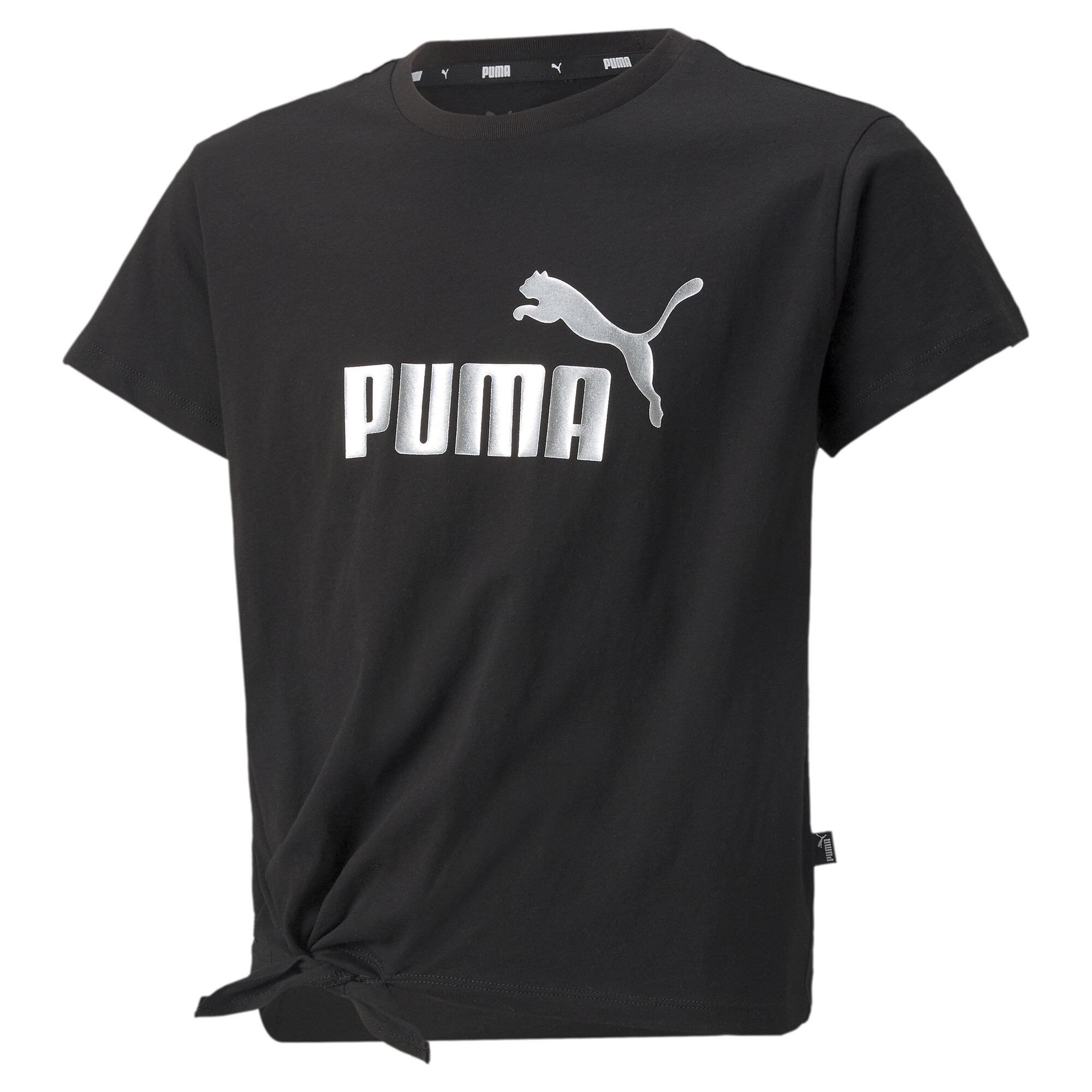 Puma Essentials+ Logo Knotted Youth T-Shirt, Black, Size 3-4Y, Clothing