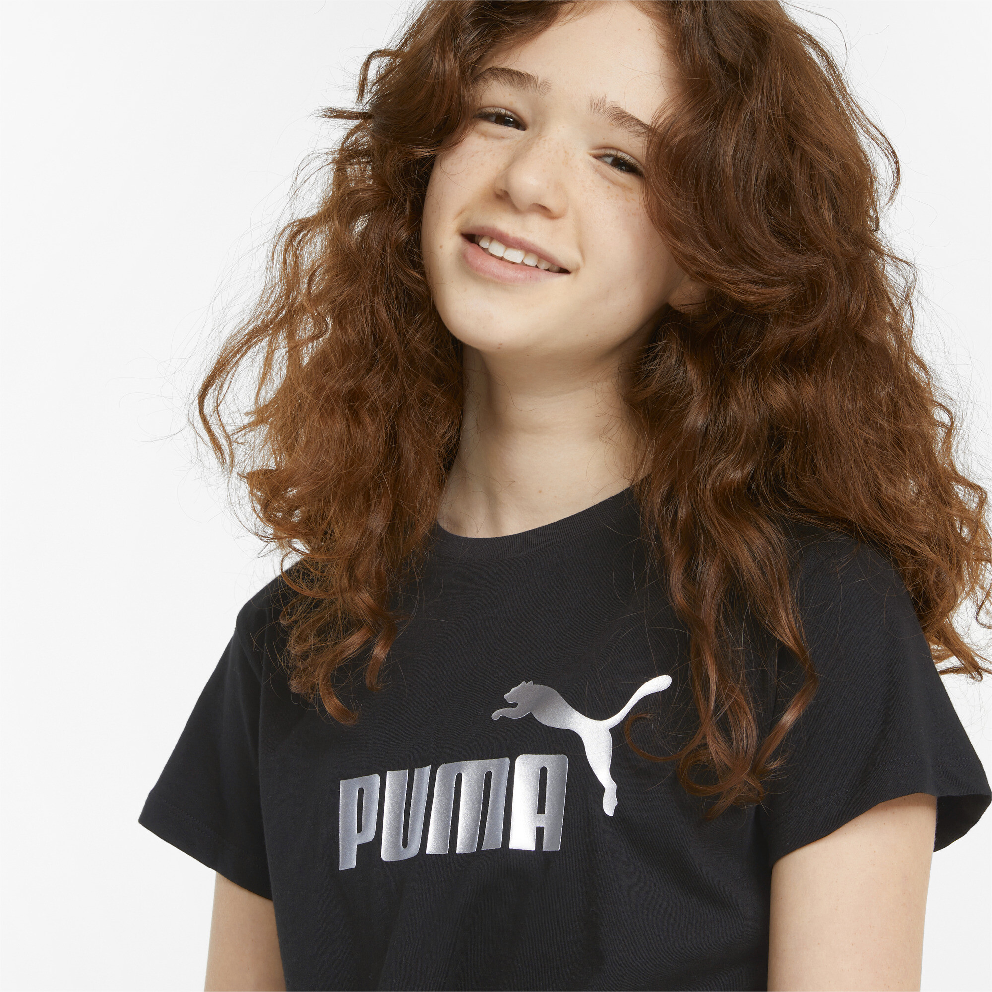 Puma Essentials+ Logo Knotted Youth T-Shirt, Black, Size 15-16Y, Clothing