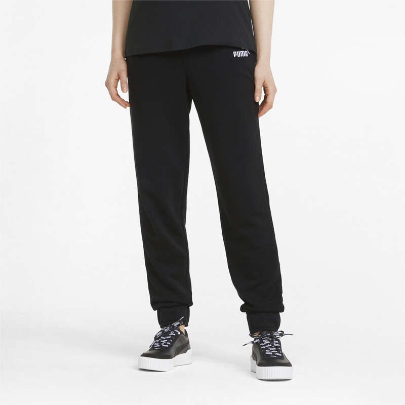 Women's PUMA Essentials+ Embroidery Regular Fit Cotton Pants in Black size L