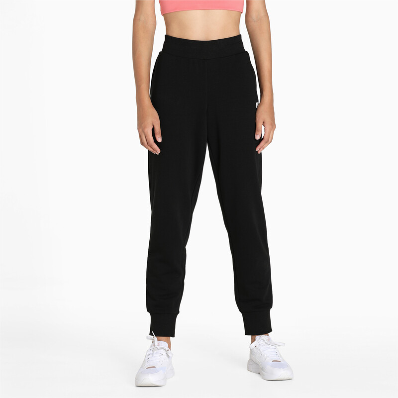 Women's PUMA Essential Closed Regular Fit Cotton Sweatpants in Black size L