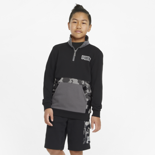 Alpha Quarter-Zip Youth Sweatshirt, Puma Black, large-ZAF
