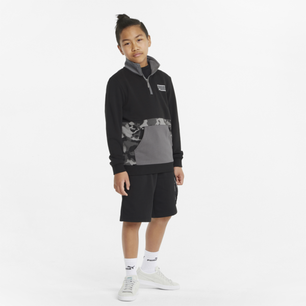 Alpha Quarter-Zip Youth Sweatshirt, Puma Black, large-ZAF