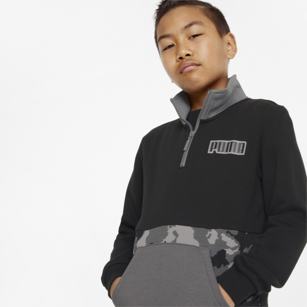 Alpha Quarter-Zip Youth Sweatshirt, Puma Black, large-ZAF