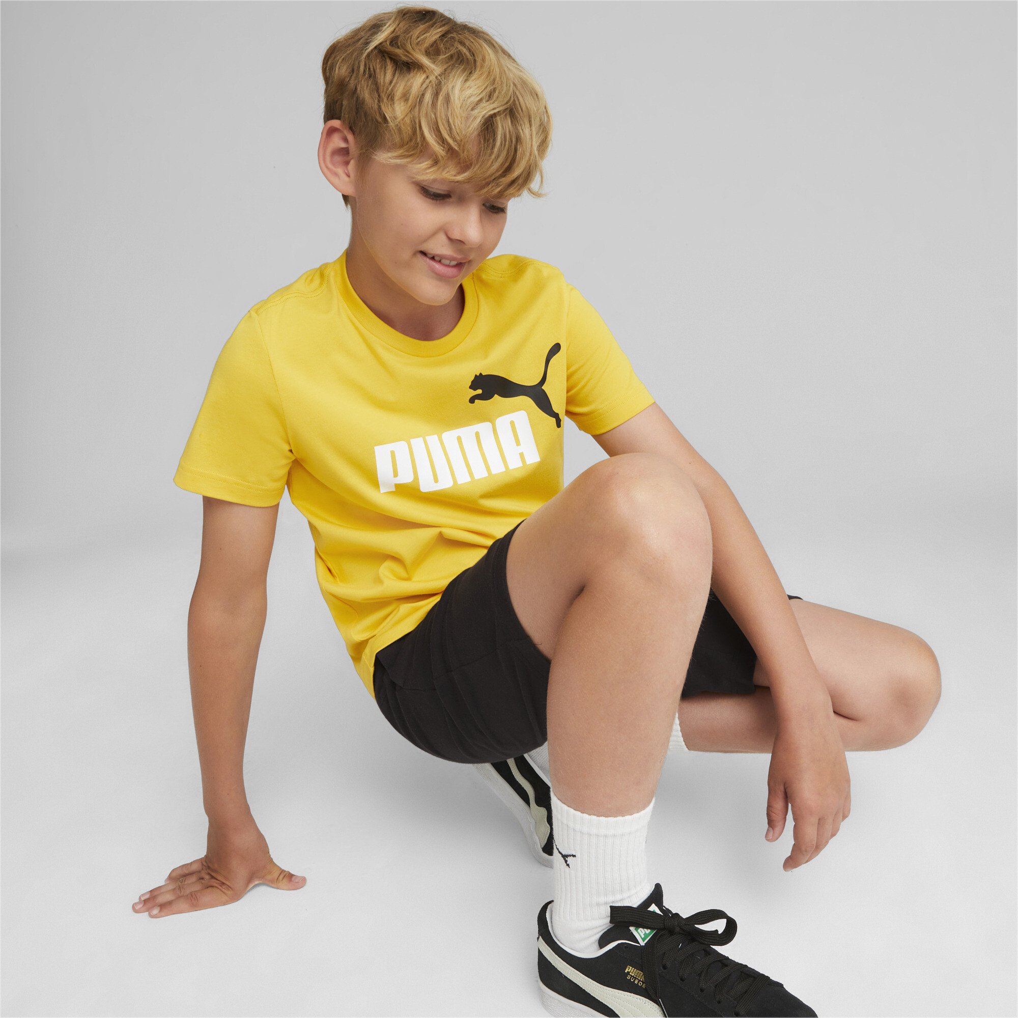 Men's Puma Jersey Youth Shorts Set, Yellow, Size 15-16Y, Clothing