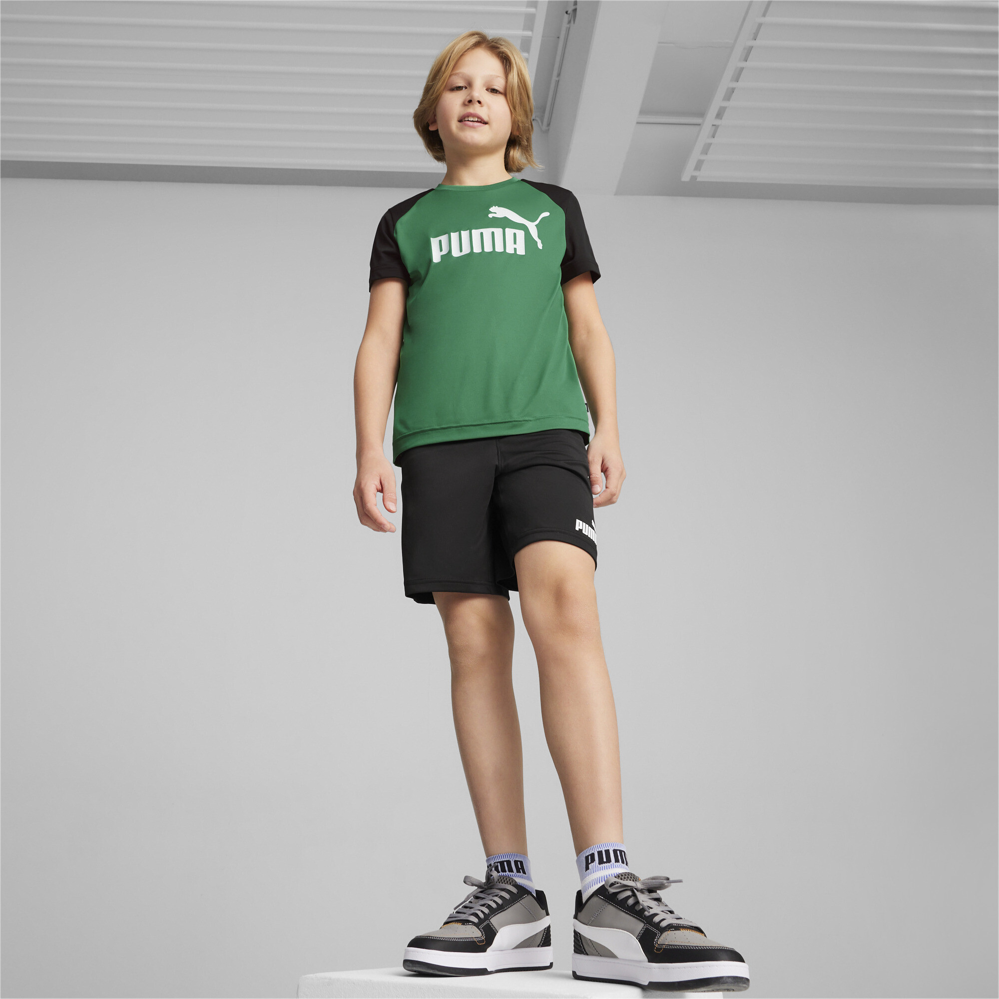 Men's Puma Polyester Youth Shorts Set, Green, Size 7-8Y, Clothing