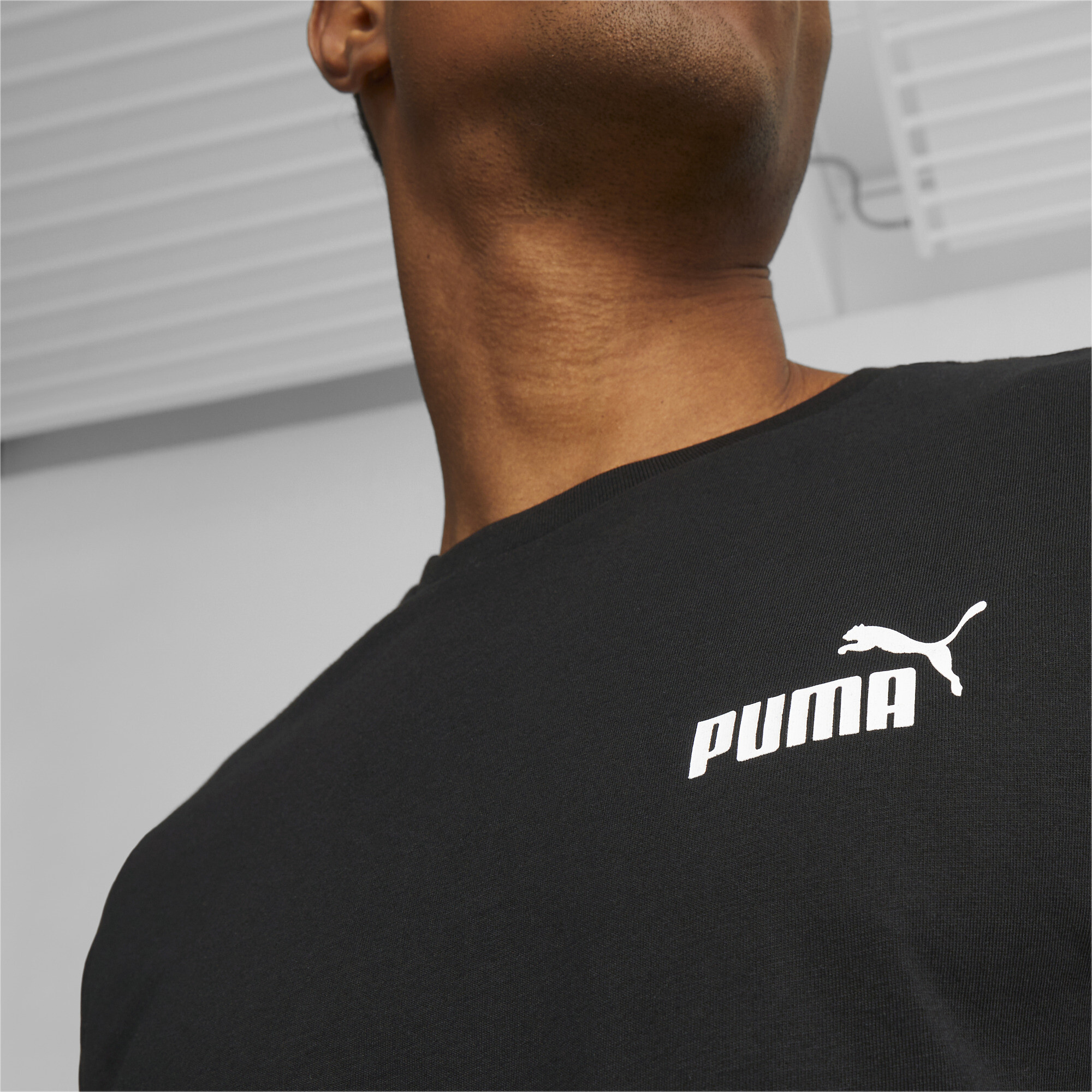 Men's PUMA Essentials+ Tape T-Shirt In 10 - Black, Size Large