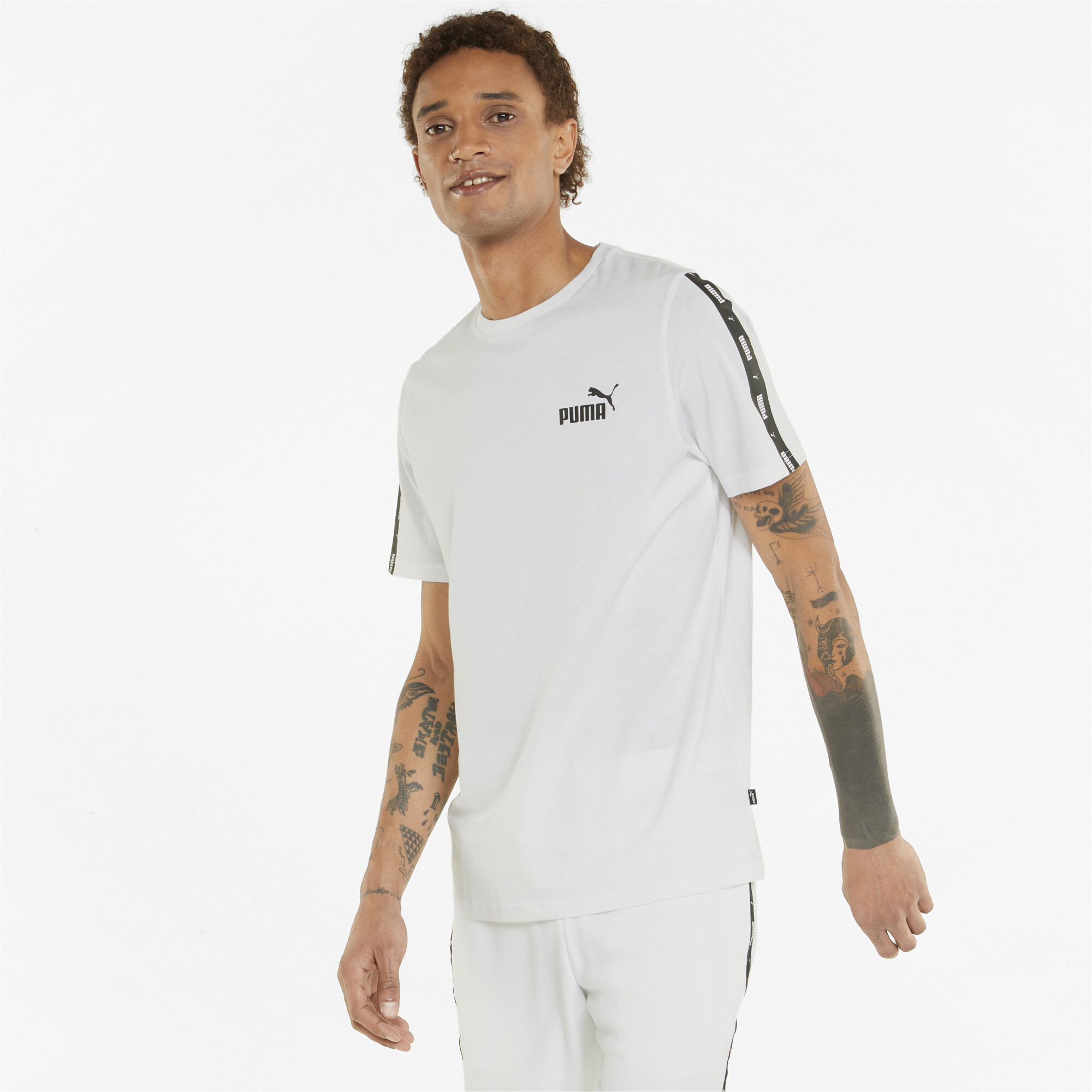 Men's Puma Essentials+ Tape's T-Shirt, White, Size XXS, Clothing