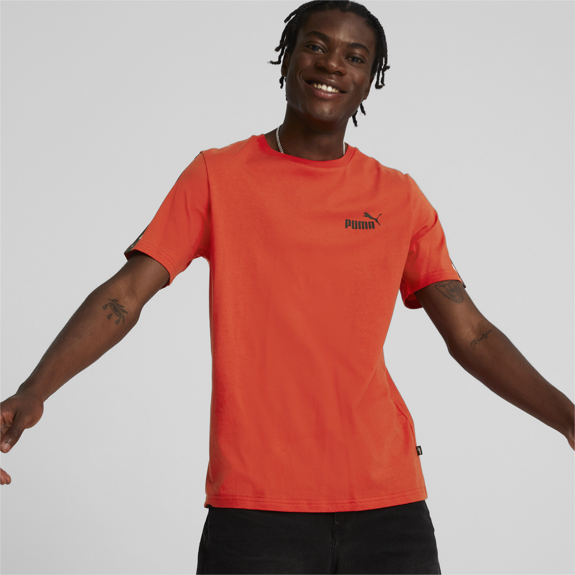 PUMA Essentials+ Tape T-Shirt Tee Top Crew Neck Short Sleeves Mens | eBay