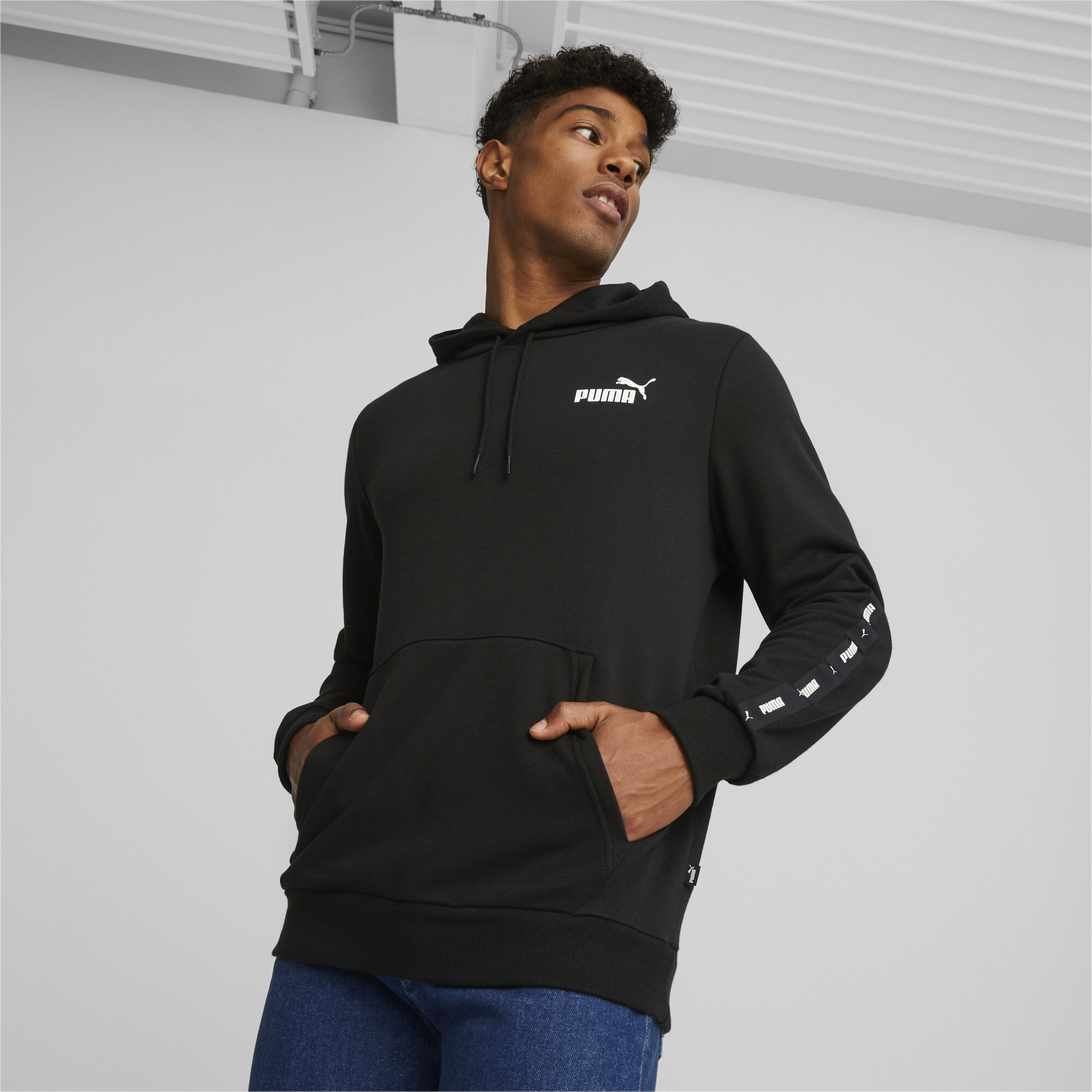 Men's Puma Essentials+ Tape's Hoodie, Black, Size M, Clothing