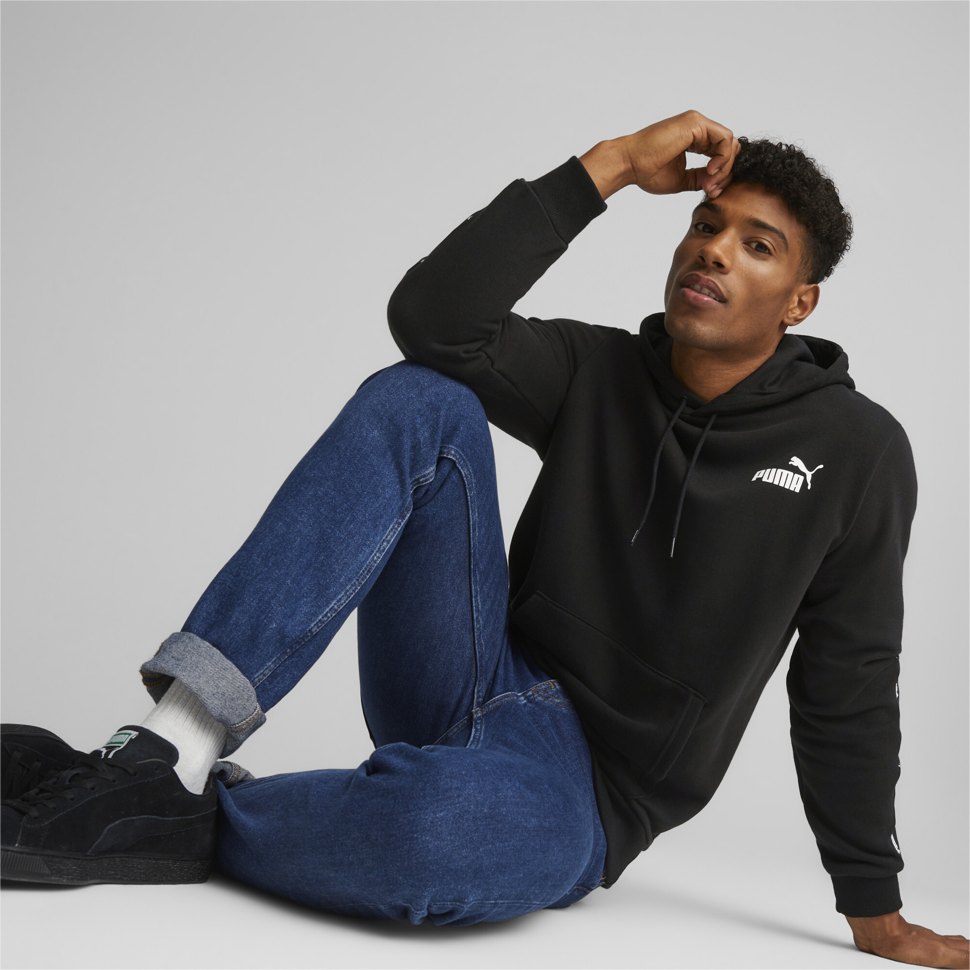 Men's Puma Essentials+ Tape's Hoodie, Black, Size L, Clothing