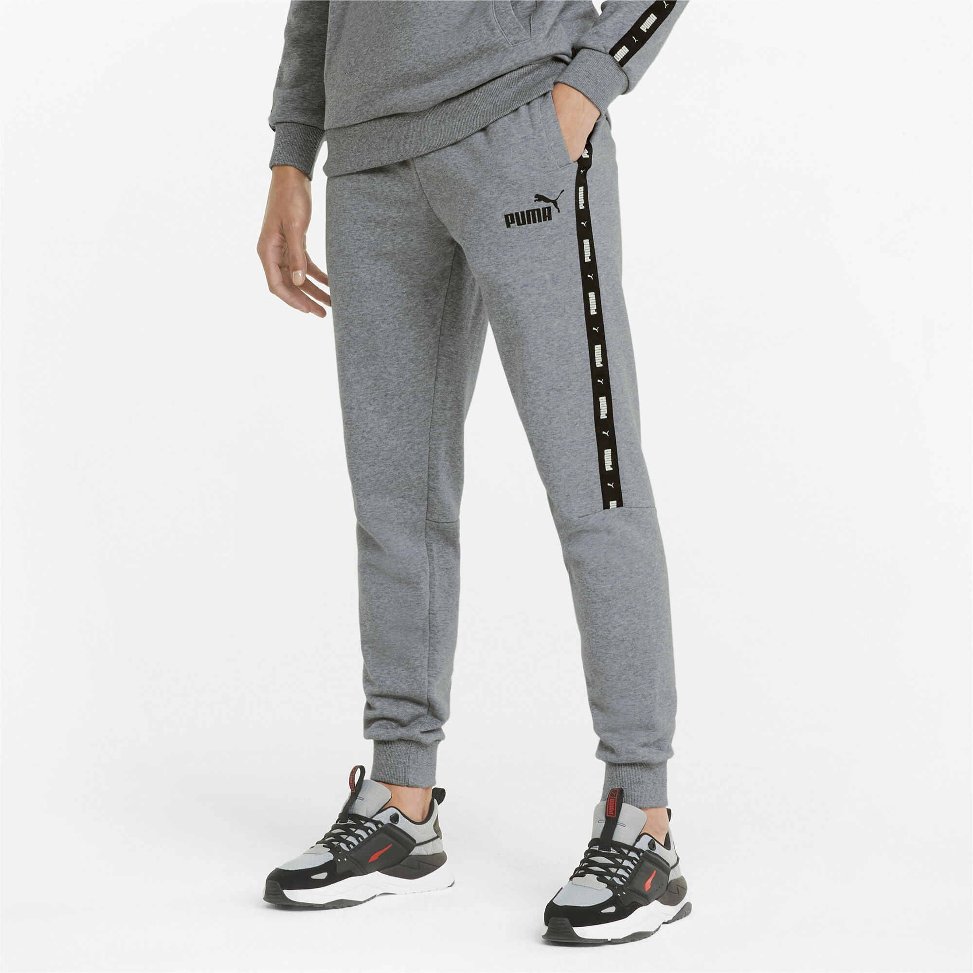 Men's Puma Essentials+ Tape's Sweatpants, Gray, Size S, Clothing
