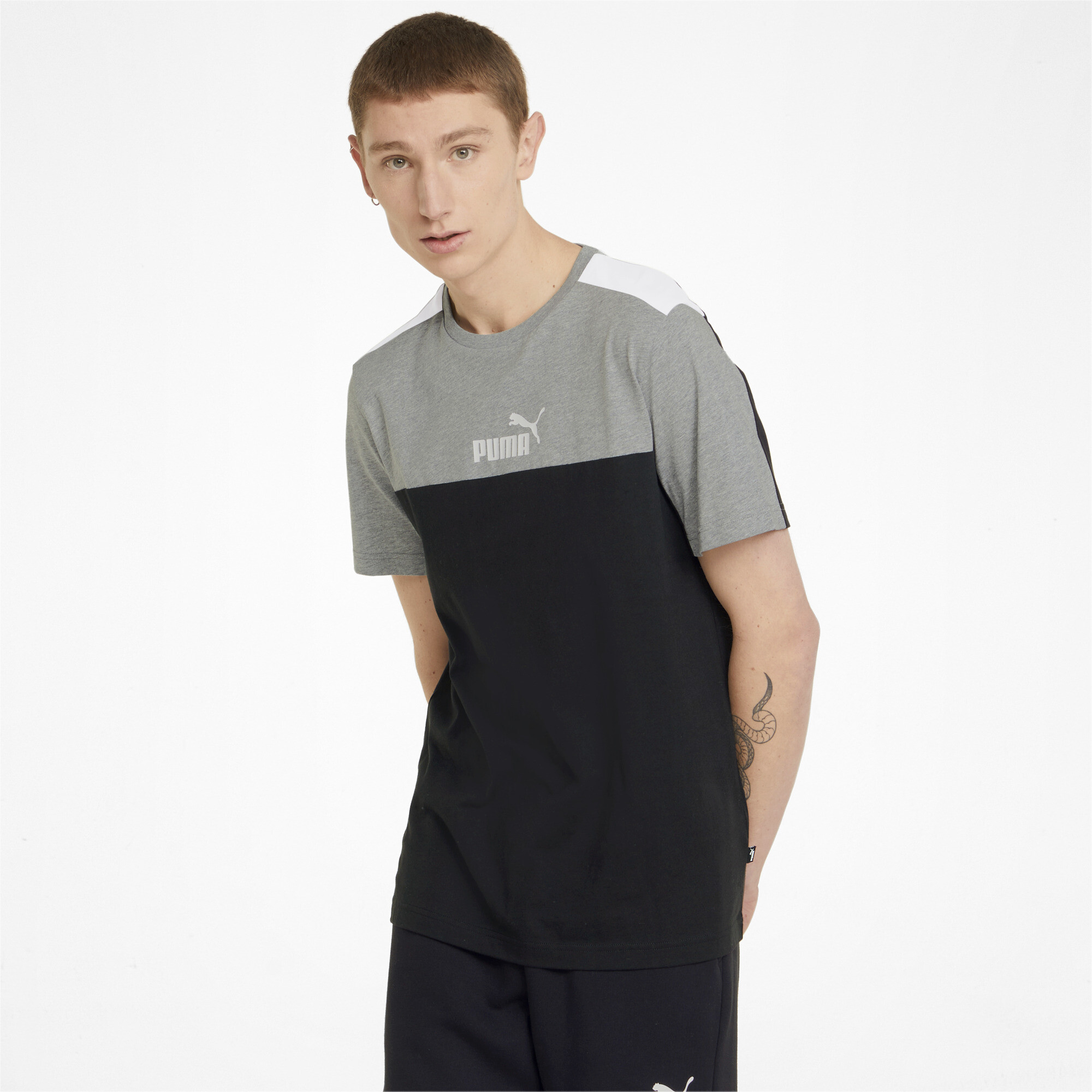 Men's Puma Essentials+ Block T-Shirt, Black, Size XS, Clothing