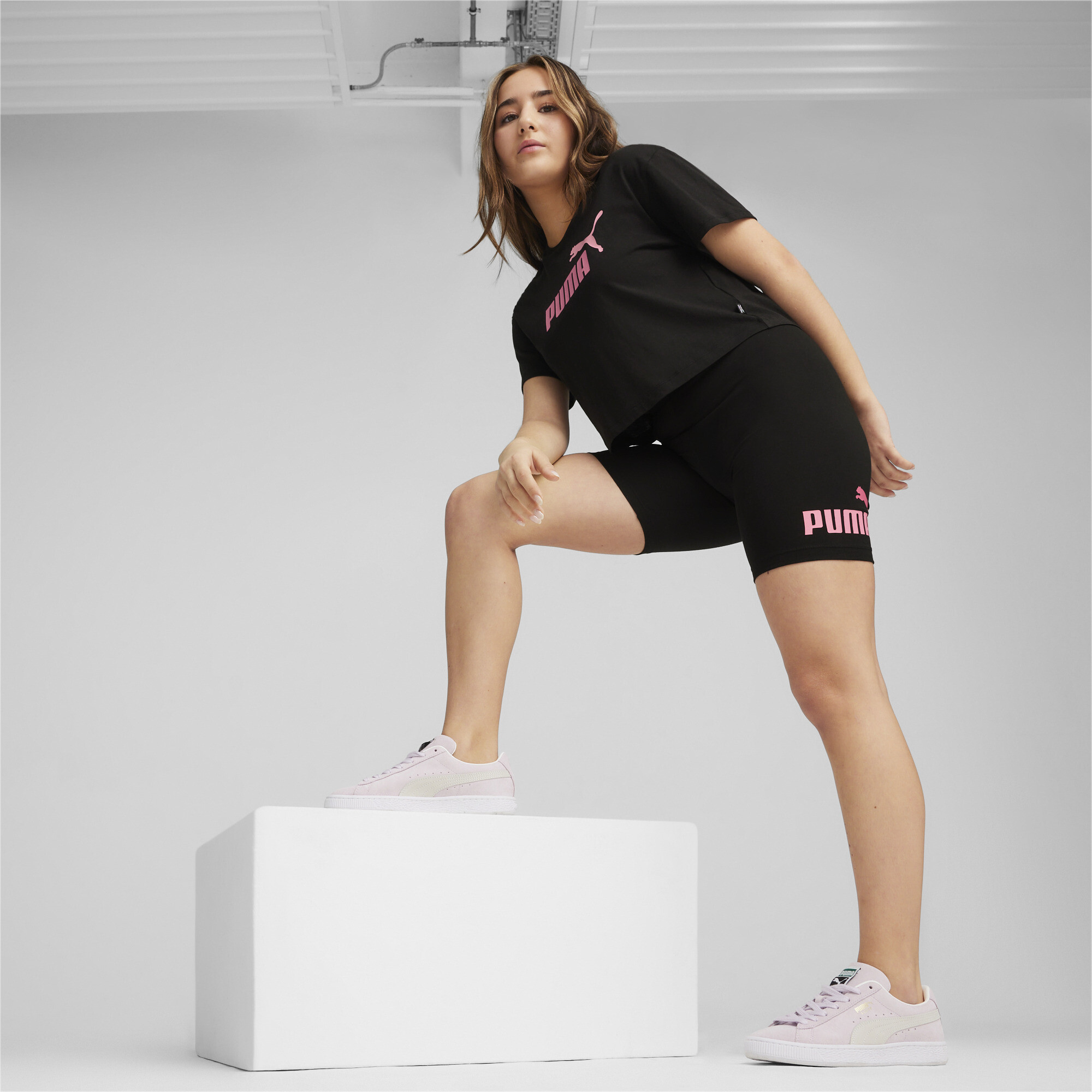 Women's Puma Essentials Logo Short Tights Youth, Black, Size 9-10Y, Age