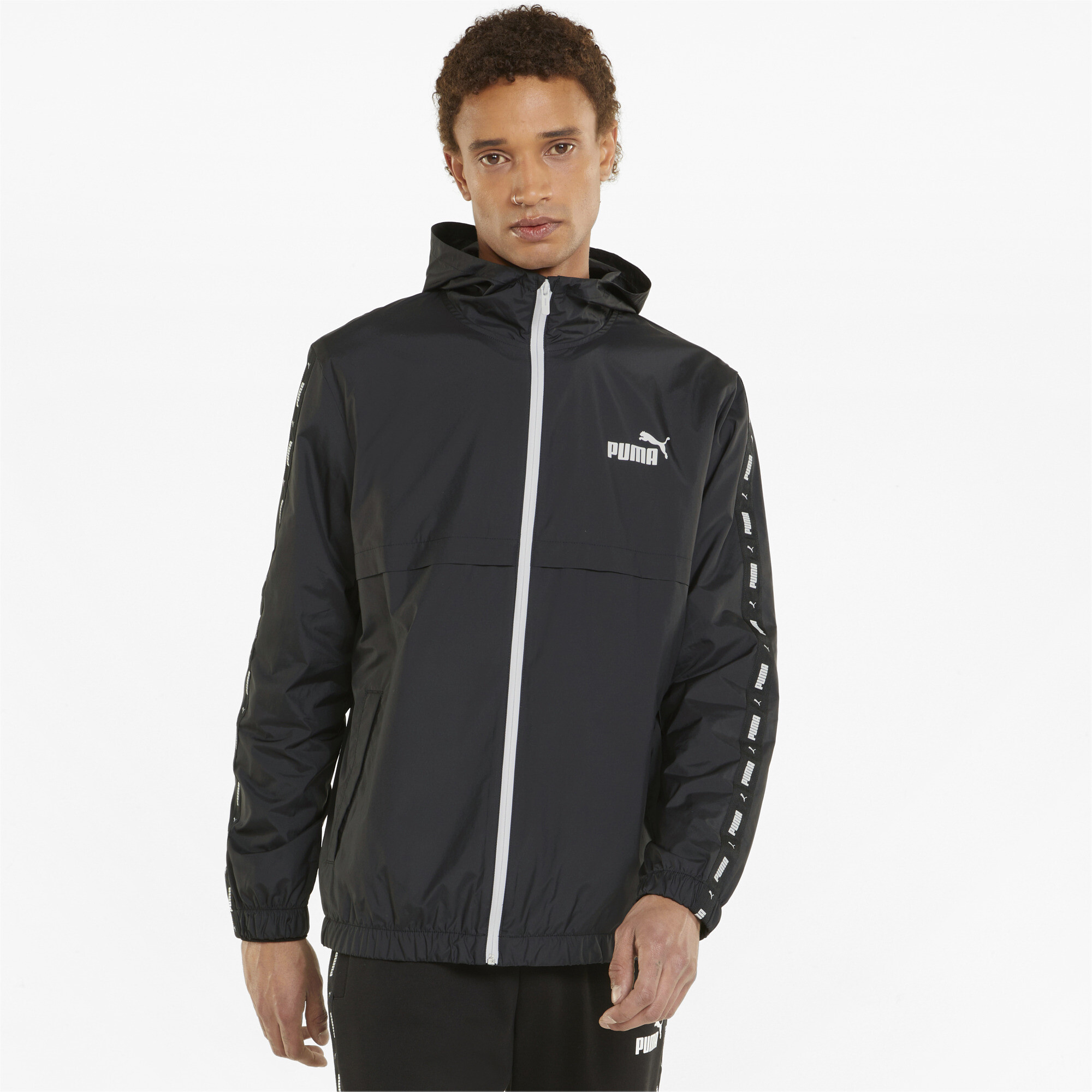 Men's Puma ESS+ Tape's Windbreaker Jacket, Black, Size S, Clothing