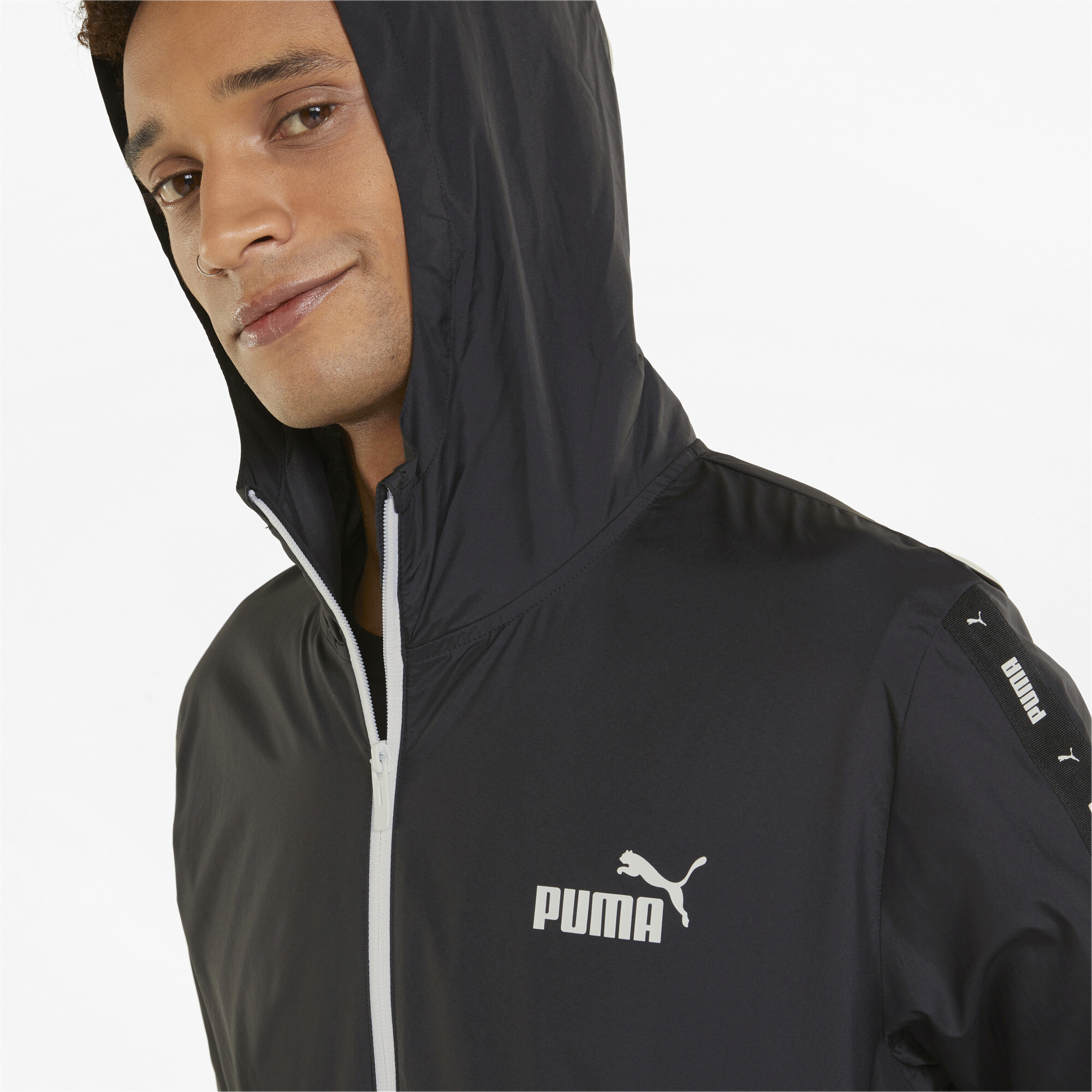 Men's Puma ESS+ Tape's Windbreaker Jacket, Black, Size XS, Clothing