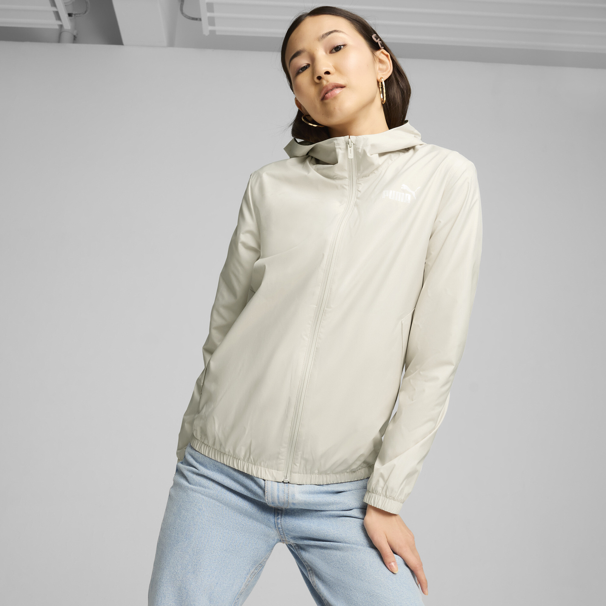 Puma Essentials Solid Windjacke Damen | Mit Plain | Alpine Snow/White | Größe: L