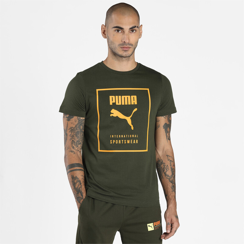 Men's PUMA Graphic Slim Fit Crew Neck T-shirt in Black/Brown size M