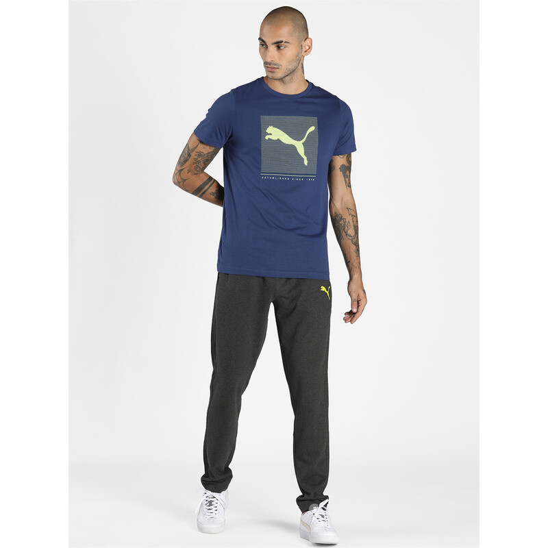 Men's PUMA Graphic Slim Fit Crew Neck T-shirt in Black/Blue size S