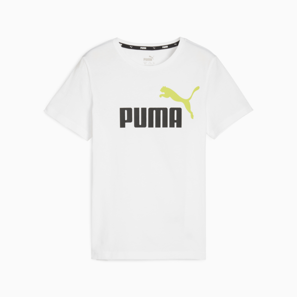 Essentials+ Two Tone Logo Youth Tee, PUMA White-Lime Sheen, large-ZAF