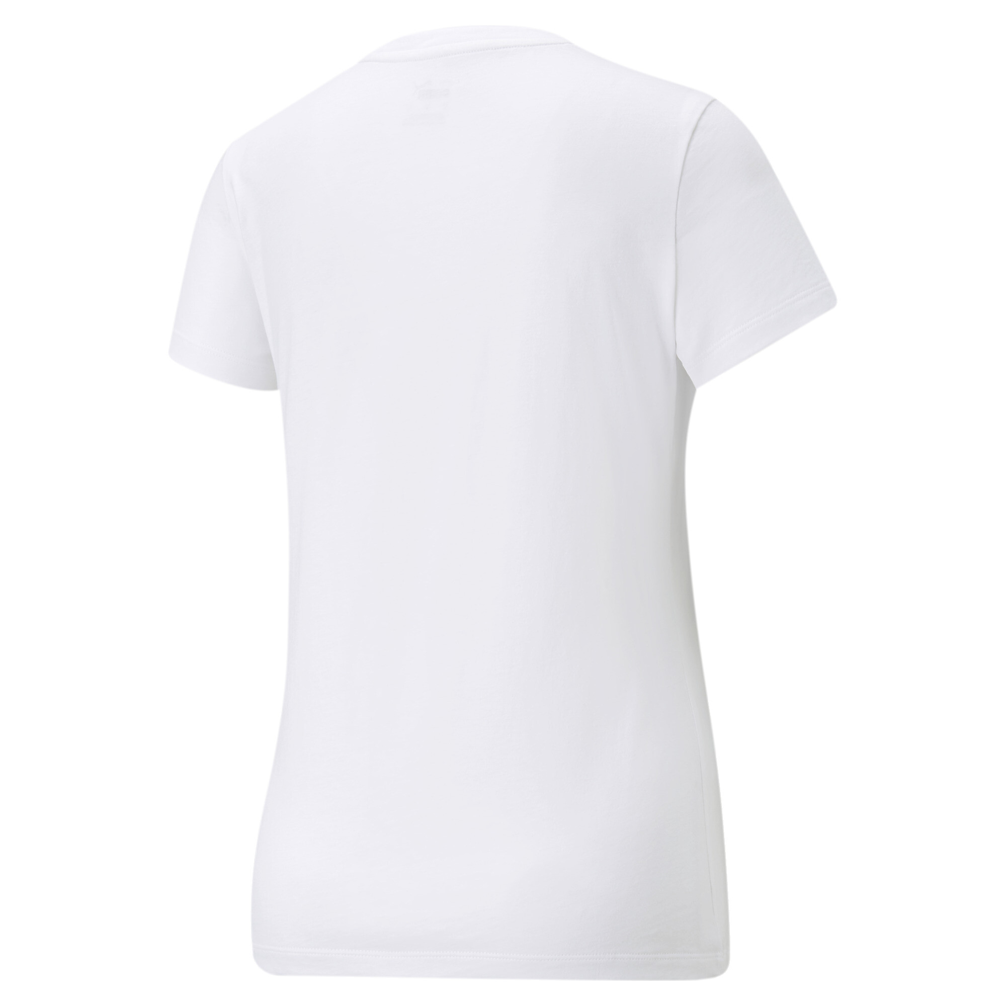 Women's PUMA Essentials+ Metallic Logo T-Shirt In White/Silver, Size Medium