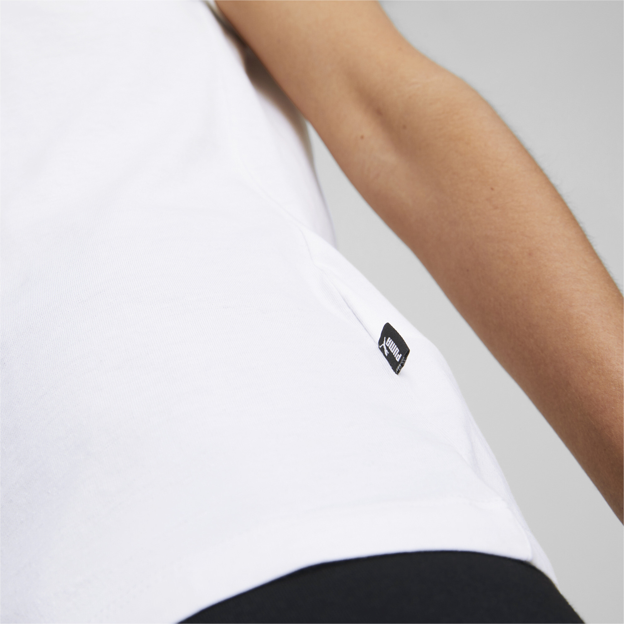 Women's PUMA Essentials+ Metallic Logo T-Shirt In White/Silver, Size XS