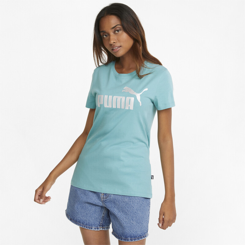 

Women's PUMA Essentials+ Metallic Logo T-shirt, Gray/silver
