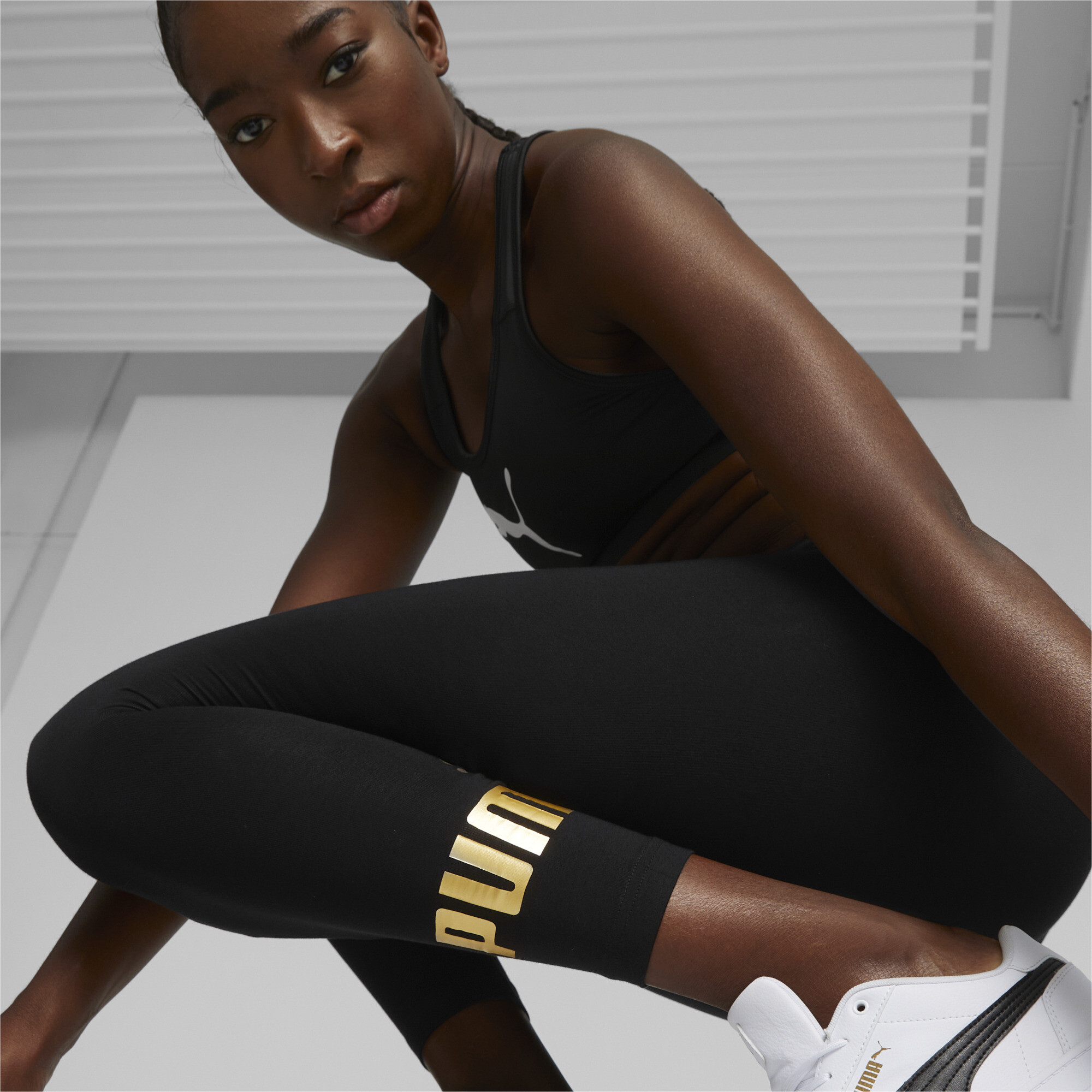 Women's Puma Essentials+ Metallic's Leggings, Black, Size XL, Clothing
