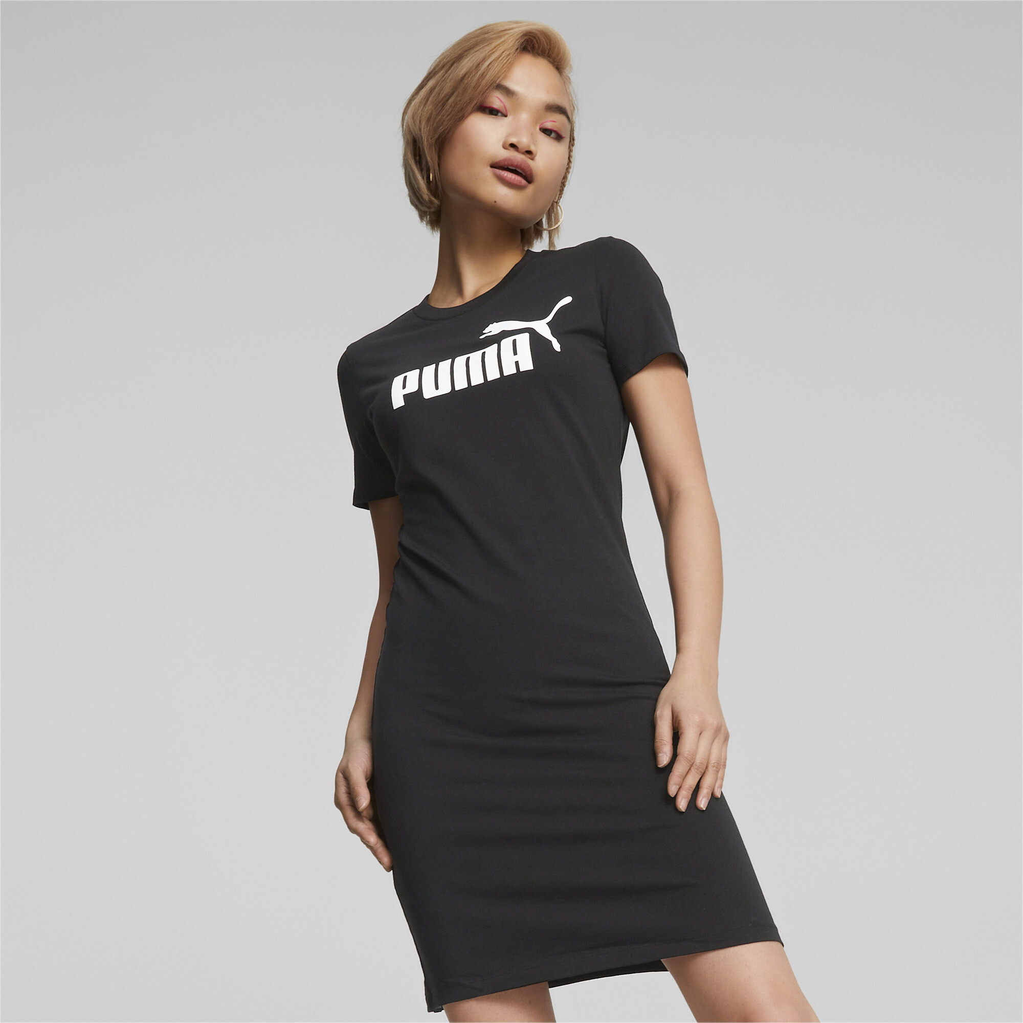 Women's Puma Essentials's Slim Tee Dress, Black, Size L, Clothing