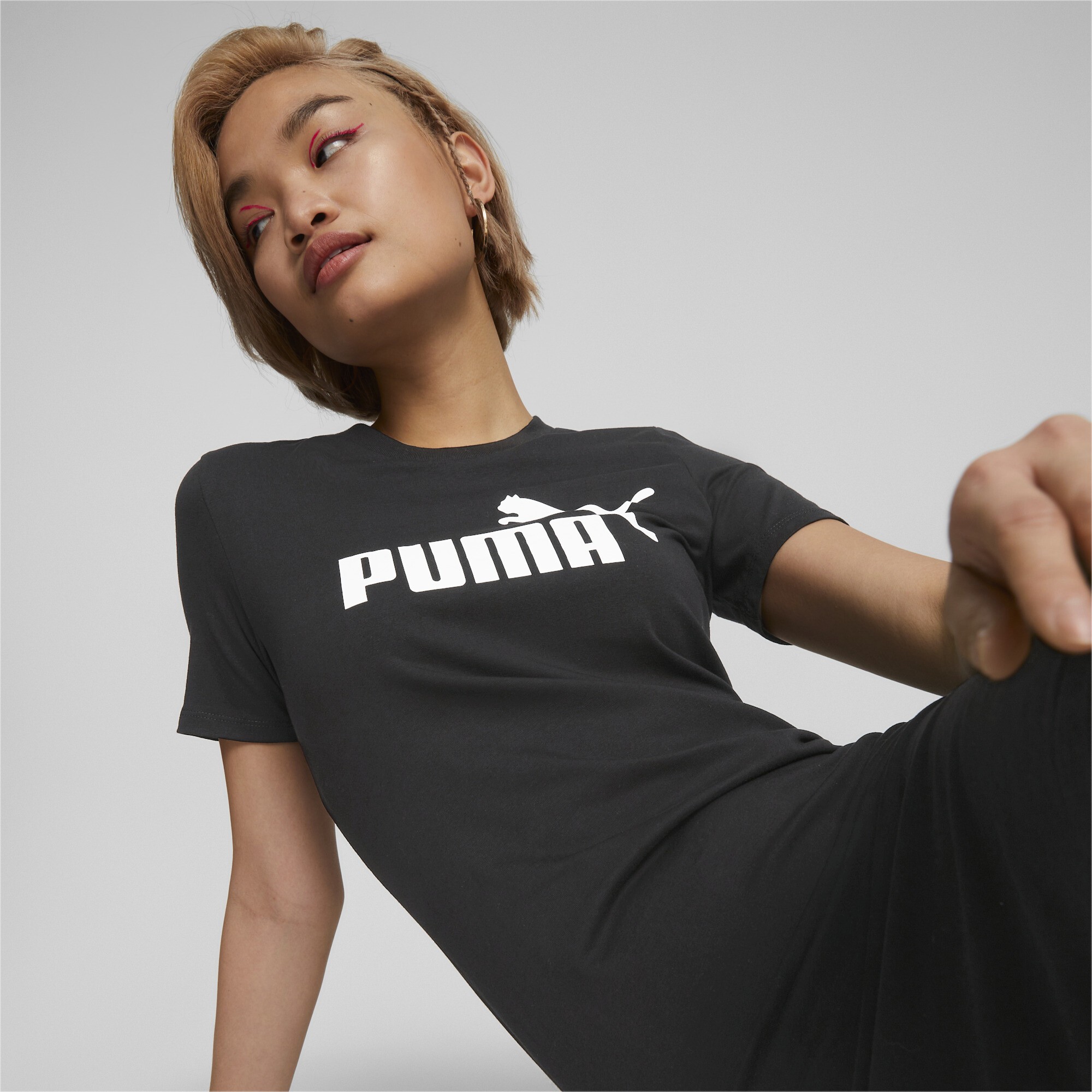 Women's Puma Essentials's Slim Tee Dress, Black, Size L, Clothing