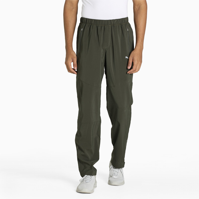 

Men's PUMA Tapered Woven Running Trackpants, Black/brown
