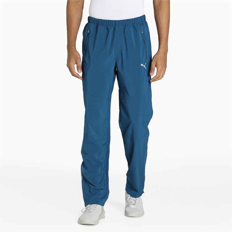 

Men's PUMA Tapered Woven Running Trackpants, Black/blue