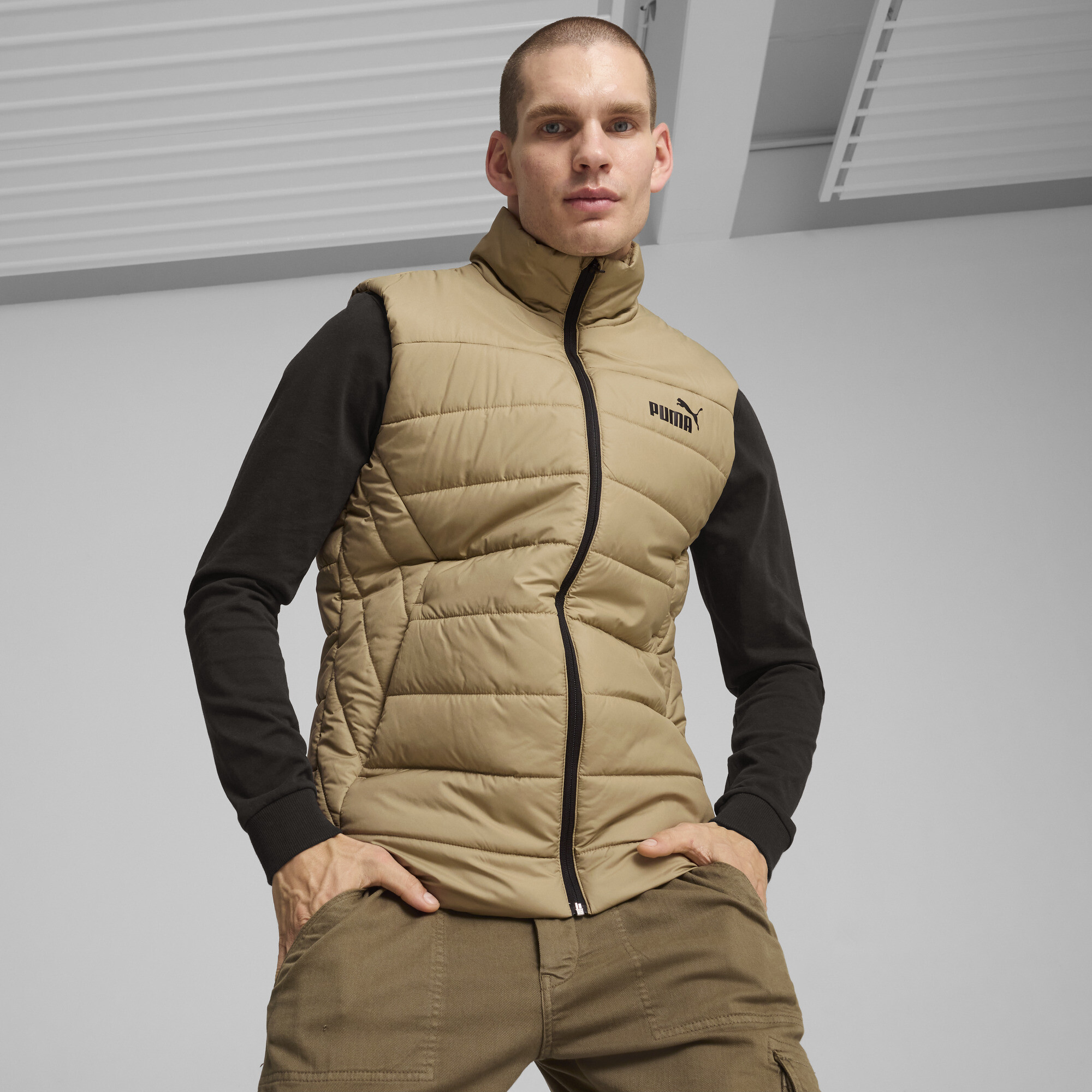 Men's Puma Essentials Padded Vest, Beige, Size M, Clothing