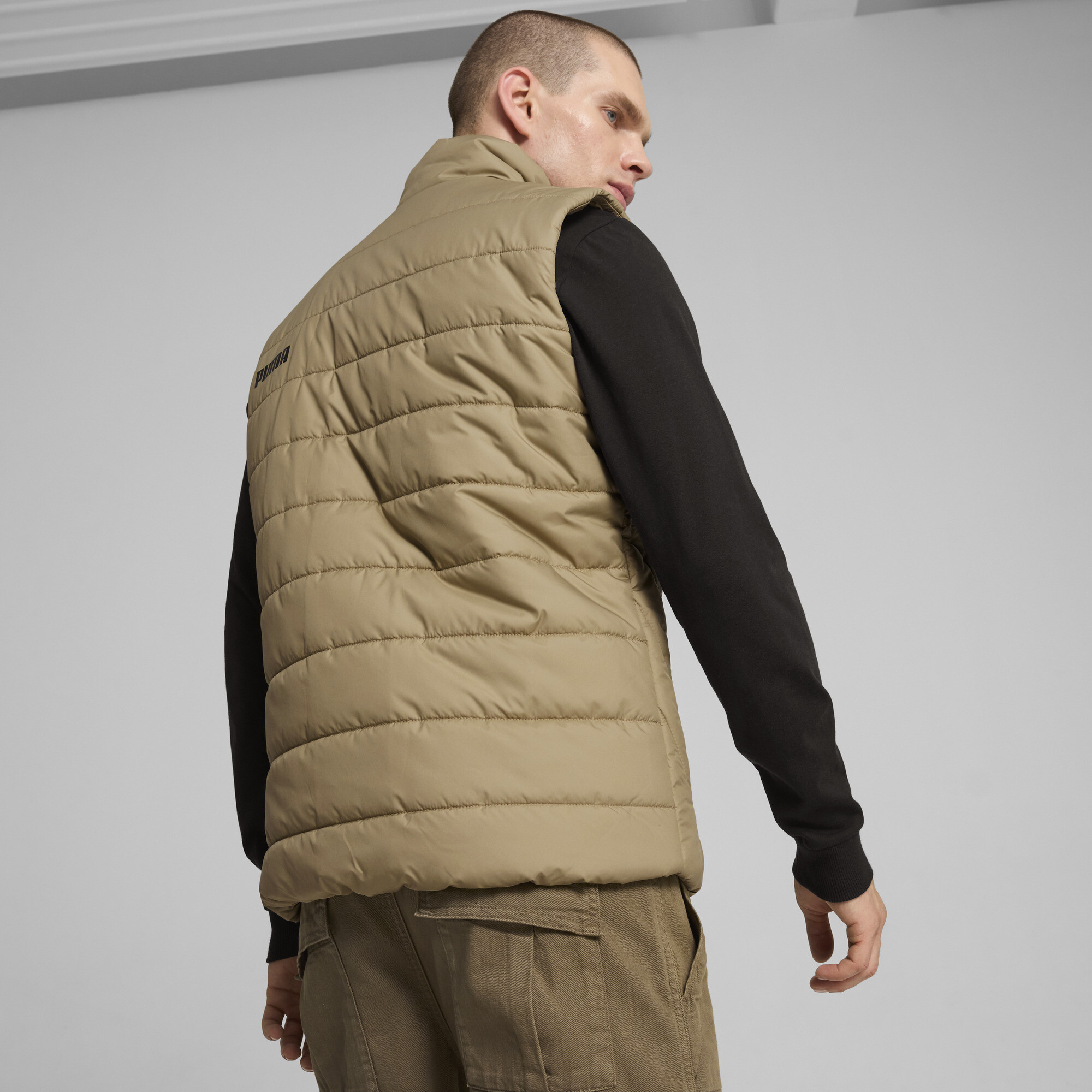 Men's Puma Essentials Padded Vest, Beige, Size M, Clothing