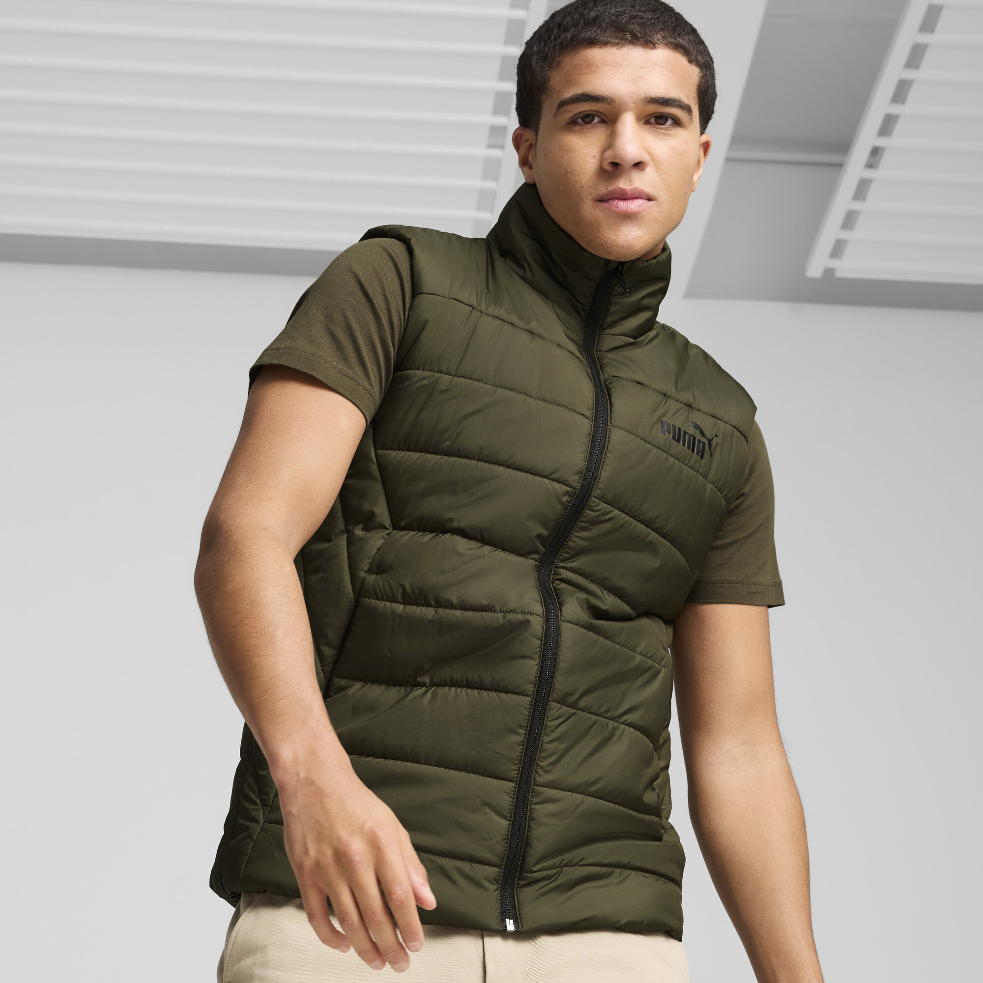 Men's Puma Essentials Padded Vest, Green, Size XS, Clothing