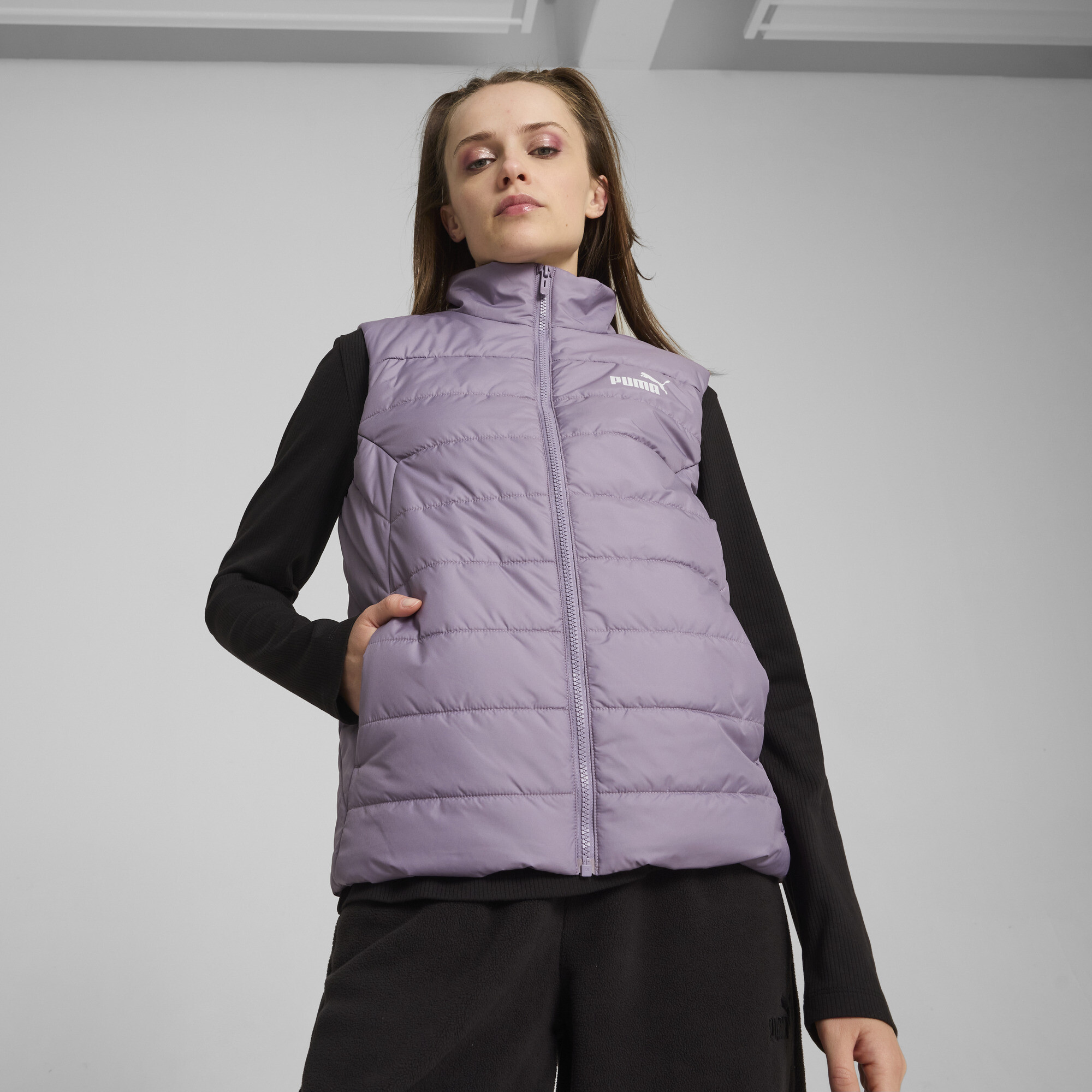 Women's Puma ESS Padded Vest, Purple, Size M, Clothing