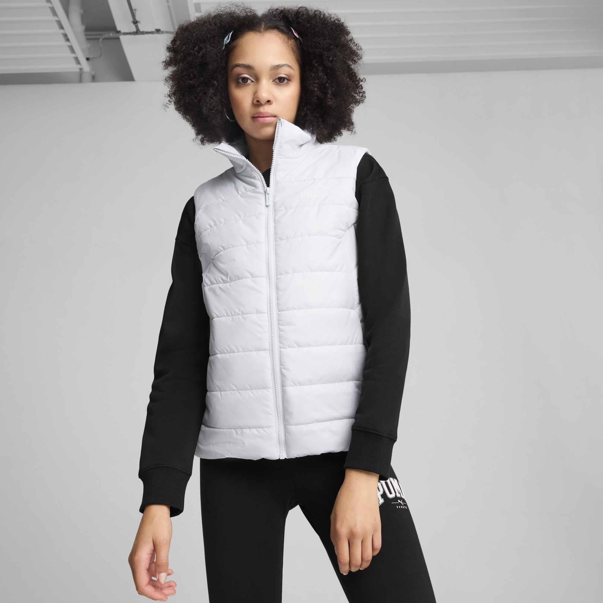 Women's Puma ESS Padded Vest, Gray, Size XXS, Clothing