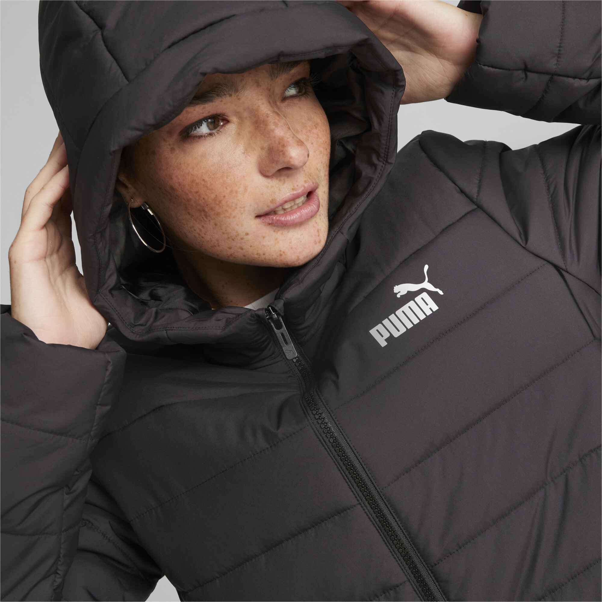 Women's Puma Essentials Padded Coat, Black, Size M, Clothing