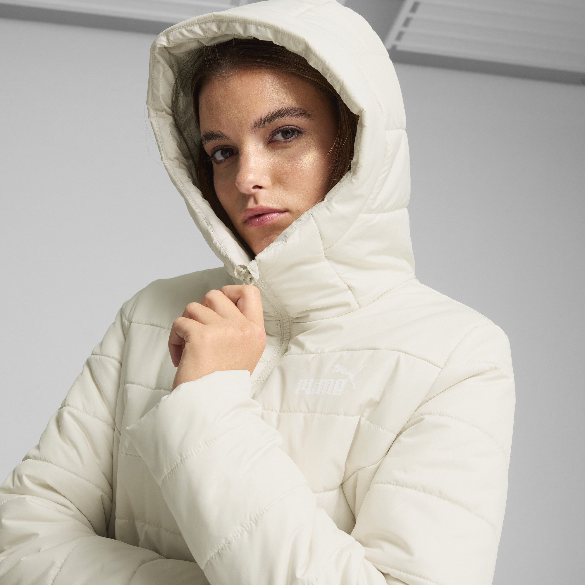 Women's Puma Essentials Padded Coat, White, Size S, Clothing