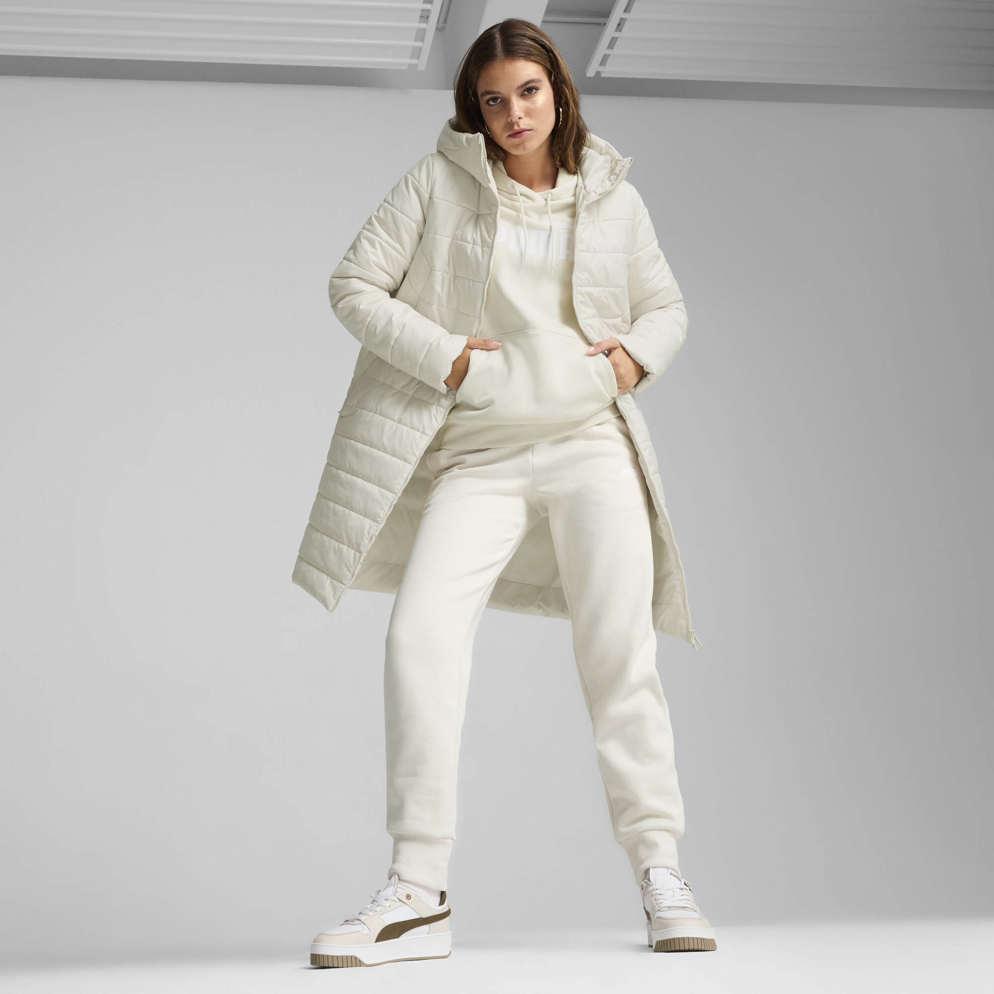 Women's Puma Essentials Padded Coat, White, Size S, Clothing