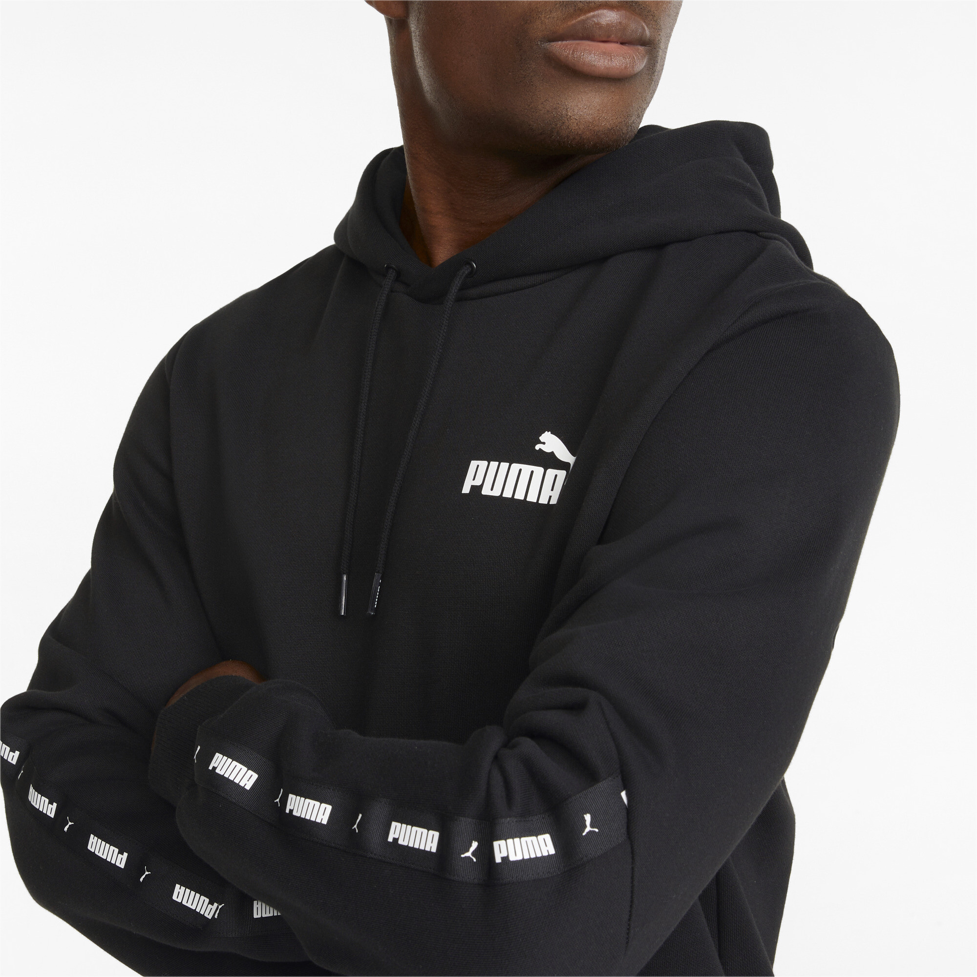 Men's Puma Essentials+ Tape Hoodie, Black, Size XXS, Clothing