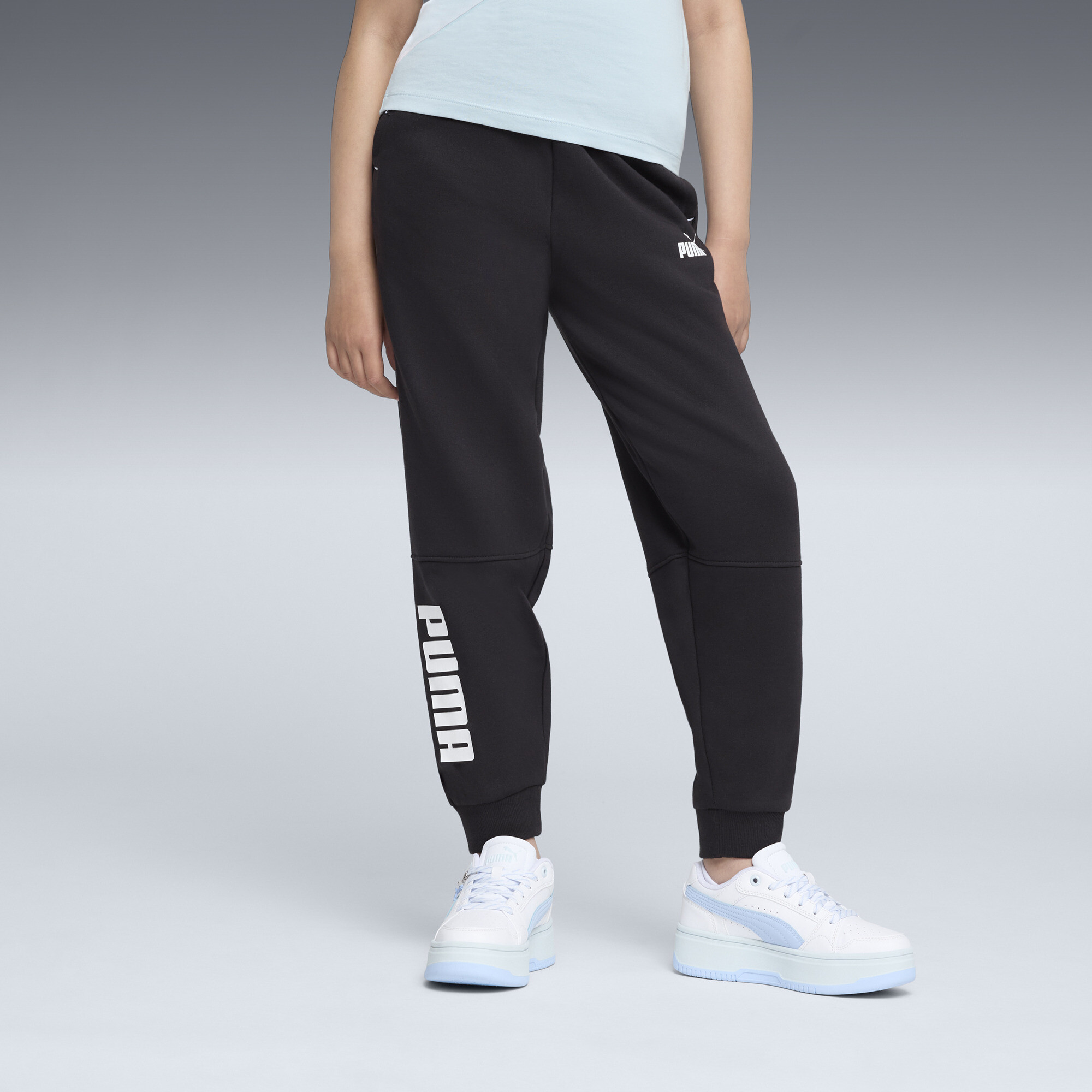 PUMA Power Pack Big Kids' Colorblock Pants in Black, Size S