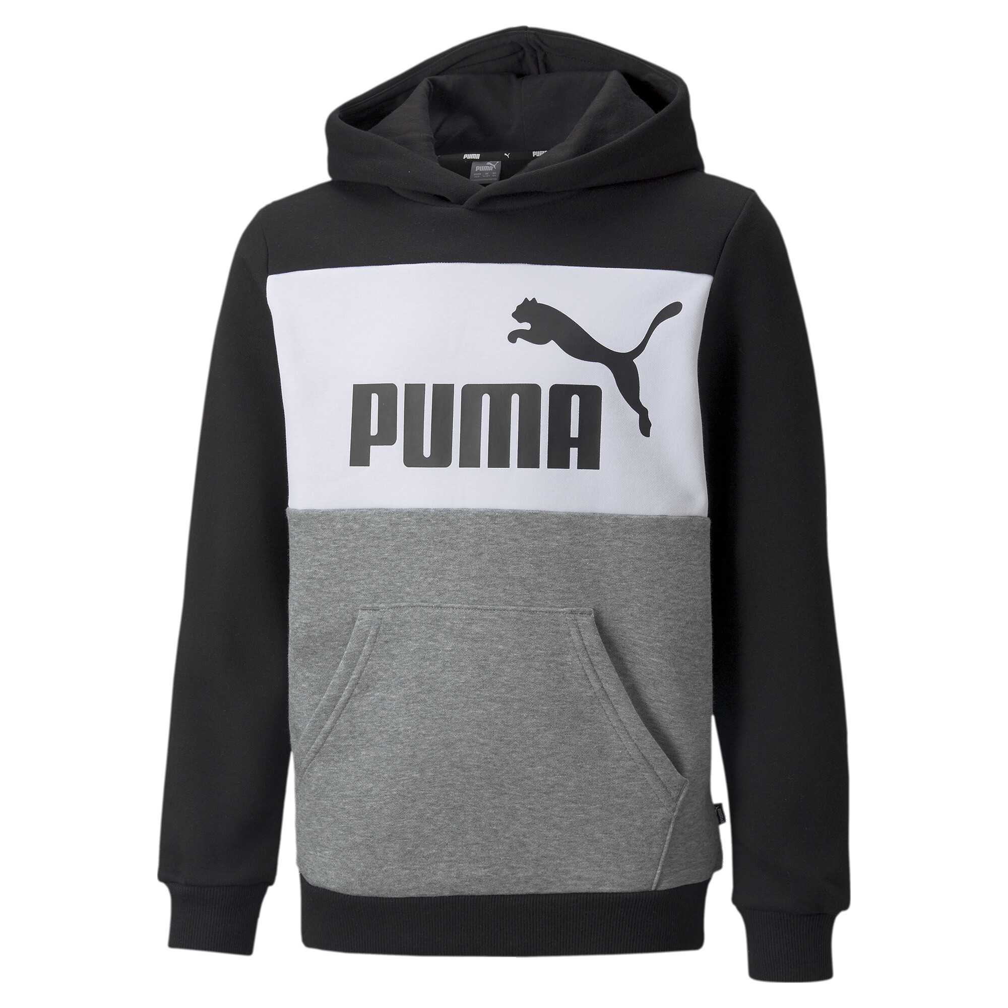 Men's Puma Essentials+ Colourblock Youth Hoodie, Black, Size 11-12Y, Clothing