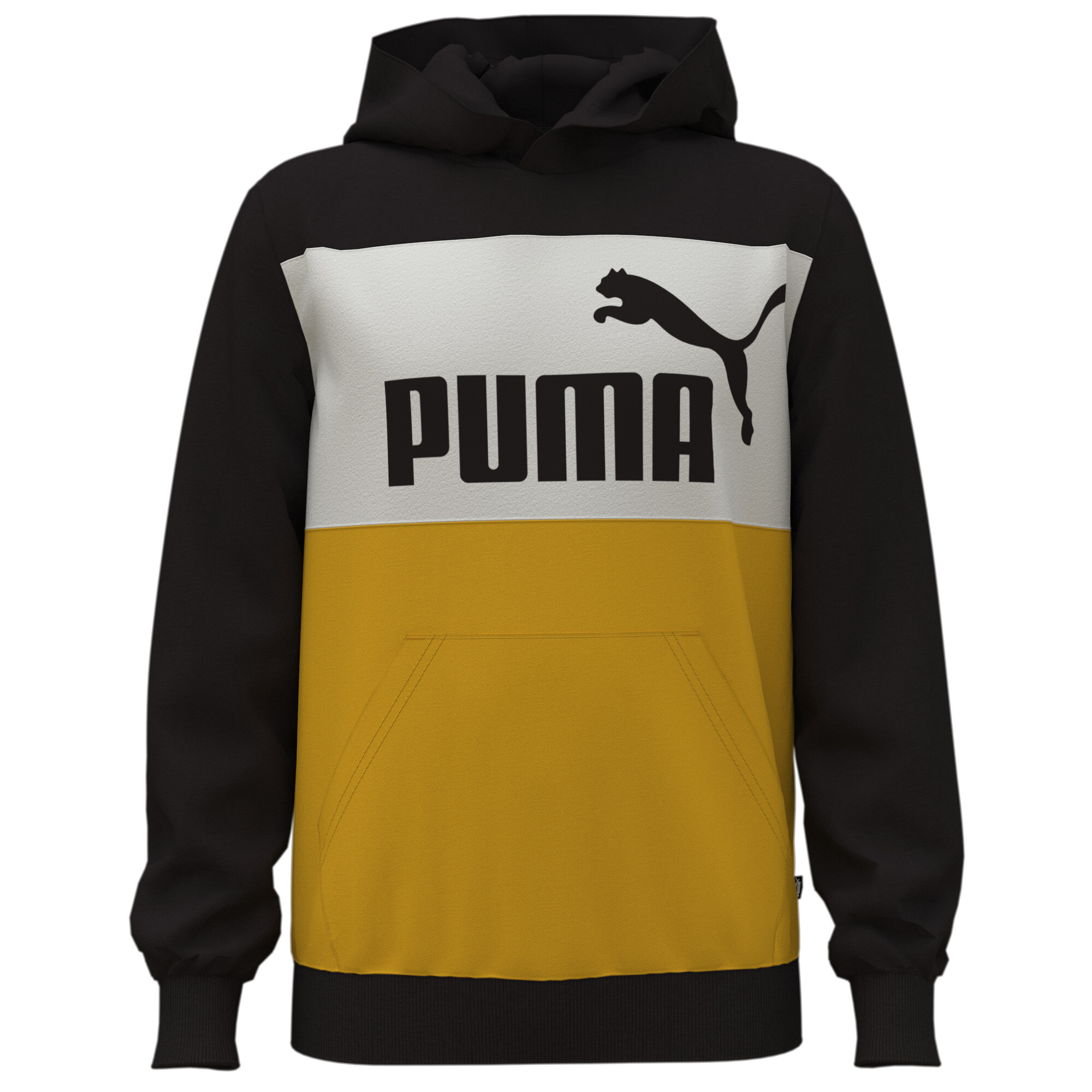 Men's Puma Essentials+ Colourblock Youth Hoodie, Yellow, Size 15-16Y, Clothing