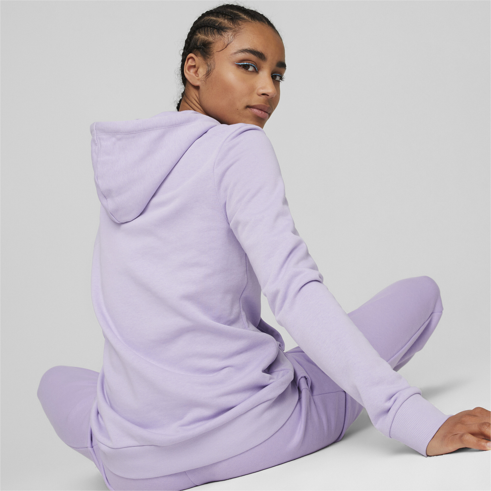 Women's Puma Essentials+ Metallic Logo's Hoodie, Purple, Size XL, Clothing
