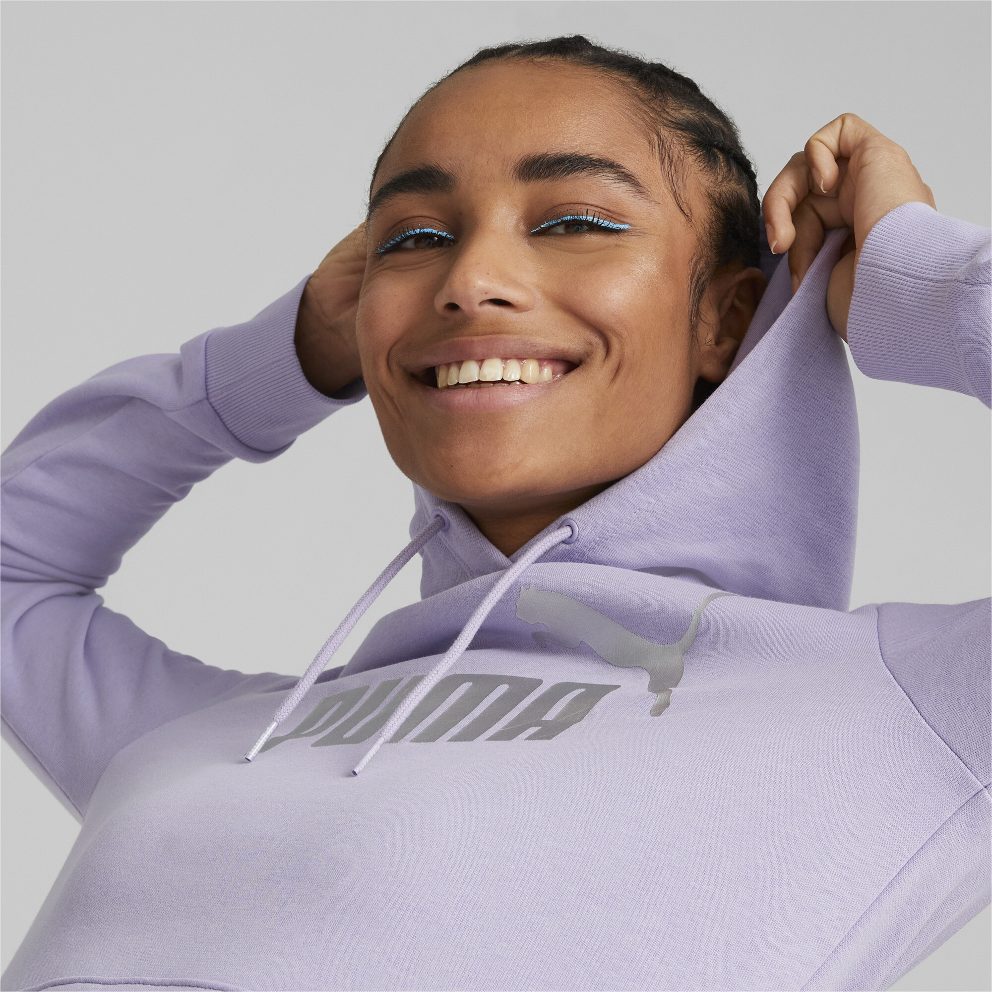 Women's Puma Essentials+ Metallic Logo's Hoodie, Purple, Size XL, Clothing