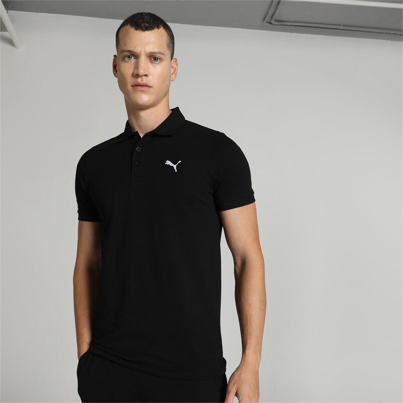 Men's PUMA Active Essential Slim Fit Cotton Polo in White/Black size S