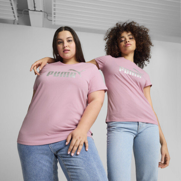 Essentials Metallic Logo Women s Tee pink PUMA